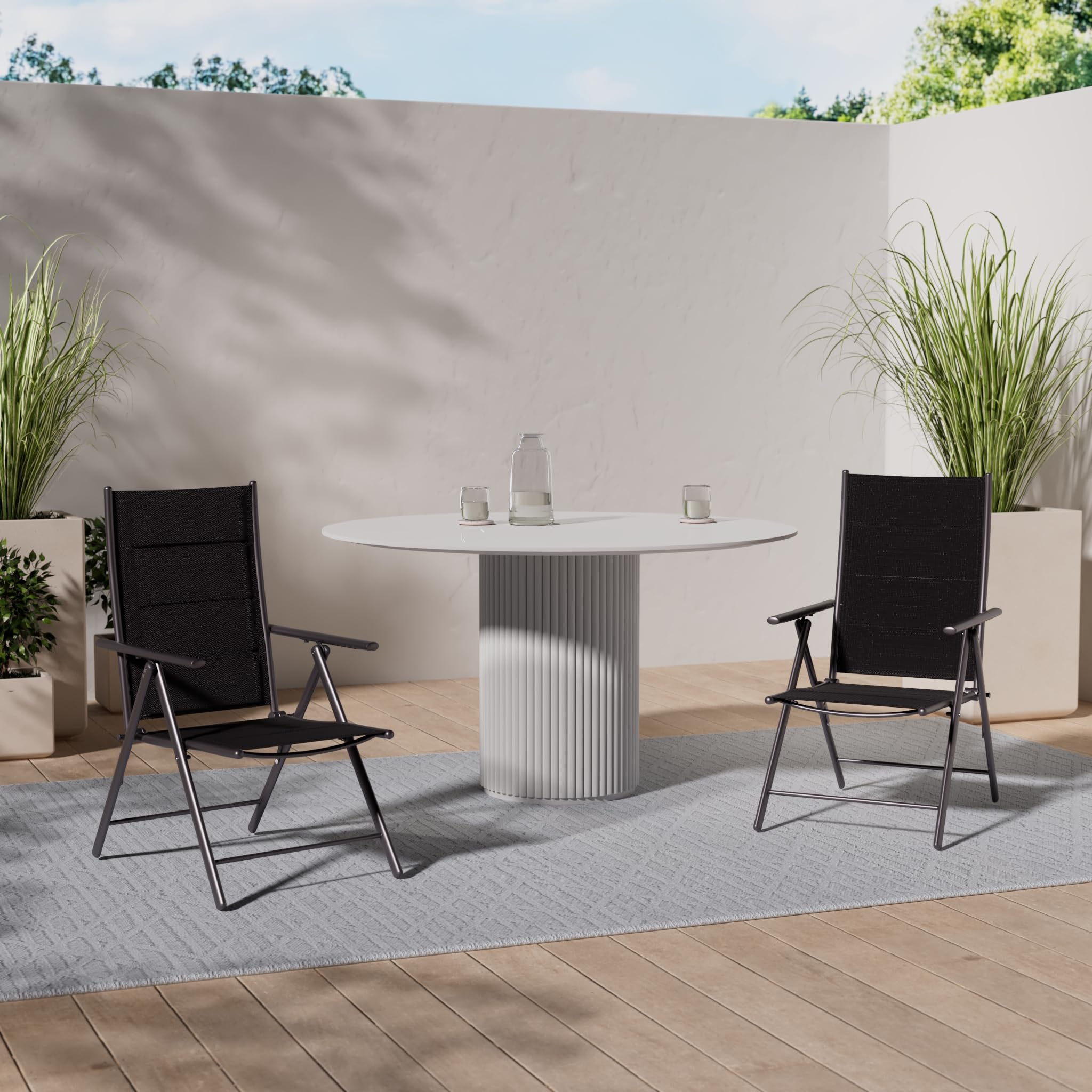 BRUBAKER Set de 2 Sillas de Jardín Riva - Respaldo Alto Plegable | Respaldo Regulable en 7 Posiciones - Sillas Plegables - Resistentes a la Intemperie - Gris Plateado