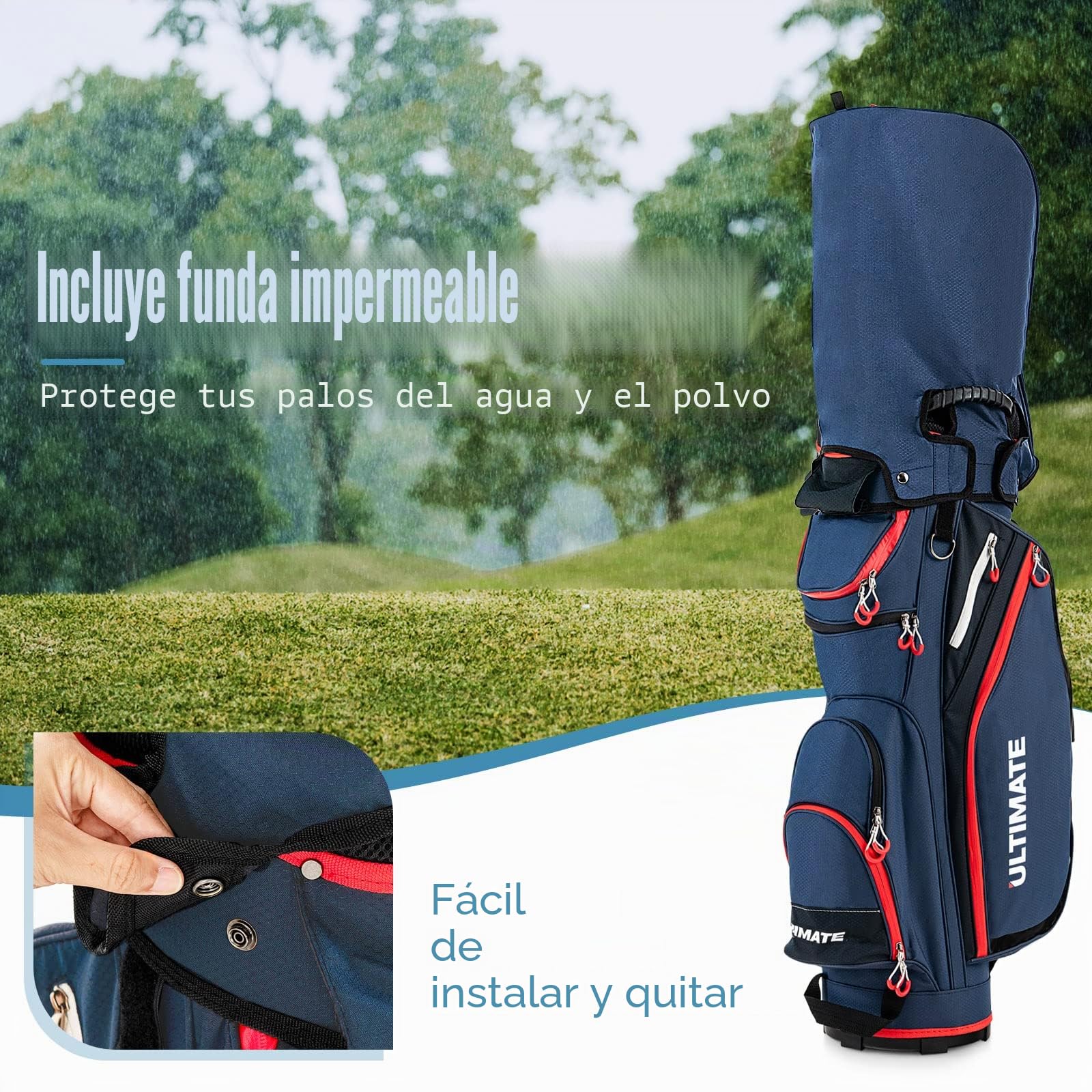 GYMAX Bolsa de Golf para hasta 14 Palos de Golf, Impermeable, con Relleno de Lluvia y Base Fuerte, Bolsa de Viaje de Golf con Asa y Correa Trasera, para Clases de Rango y Ejecutivo