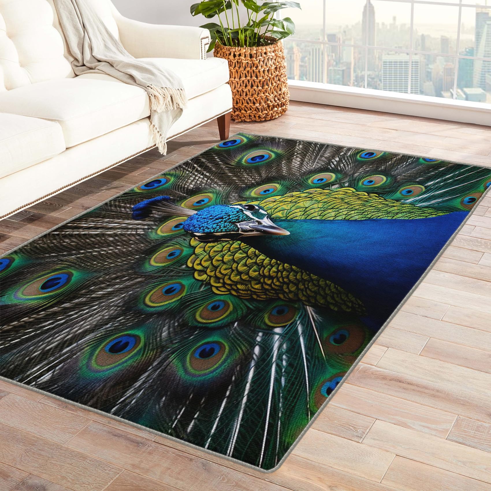 Generic Peacock Rugs for Living Room - 2x3 Rug - Peacock Rug - Peacock Blue Area Rug - Peacock Feather Rugs - Bird Carpet