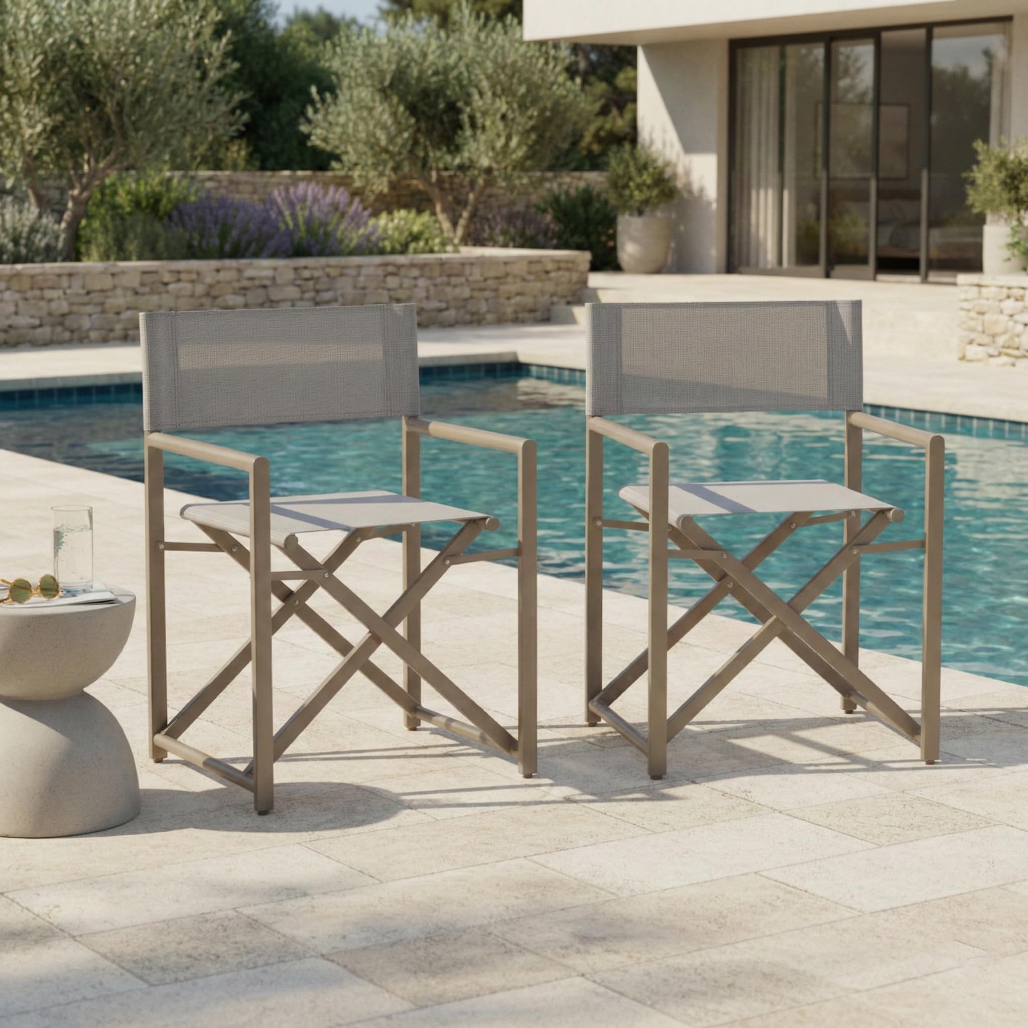 Estosa - Set Da 2 Sedie Da Regista Pieghevoli Alluminio, Sedie Da Giardino Richiudibili Con Struttura In Alluminio E Telo In Textilene, Sedie Pieghevoli Da Esterno, Coppia Sedie Regista (Ecru)