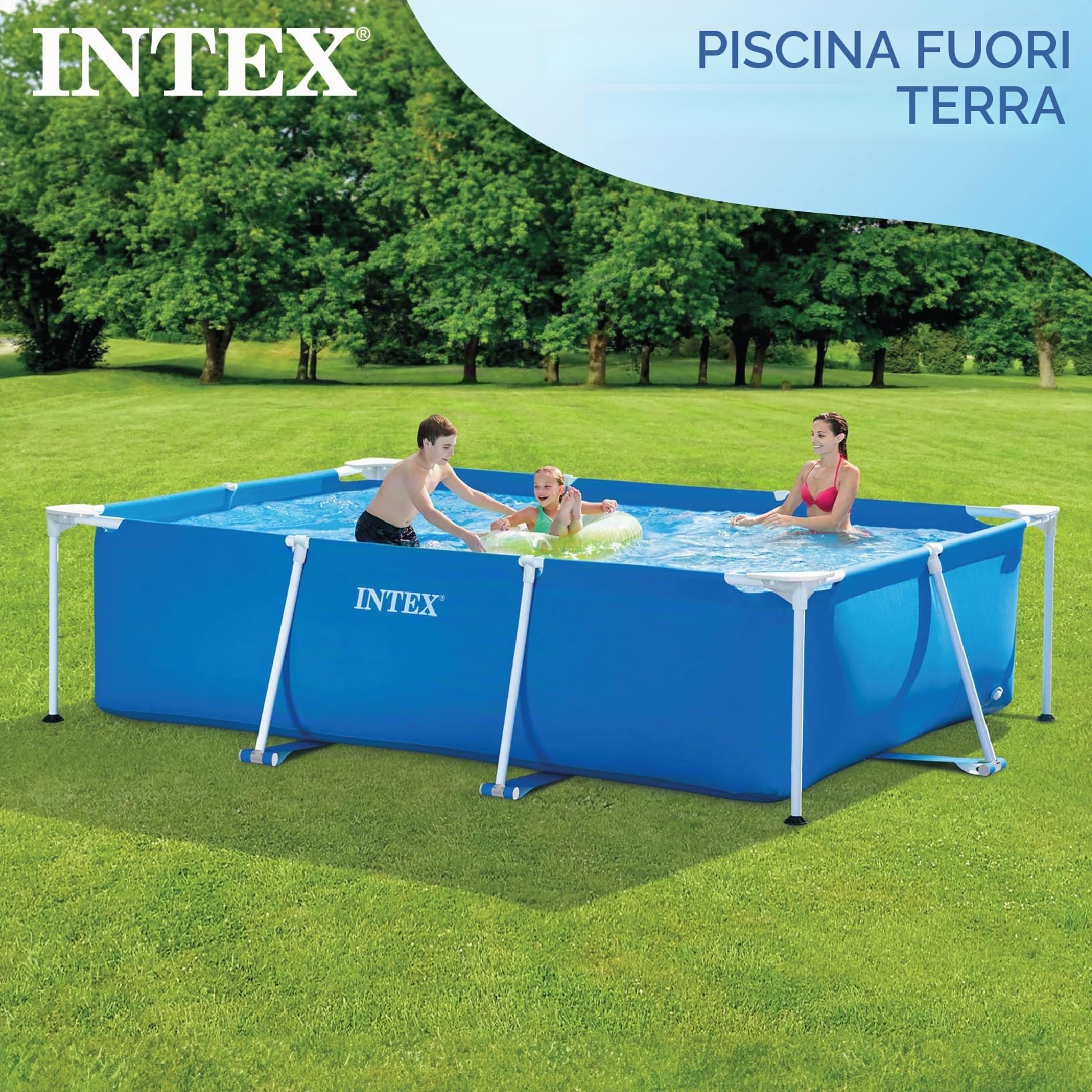 Intex 28272NP - Piscina Fuori Terra Rectangular Frame Rettangolare, 3834 L, Acciaio e PVC, Blu, 300x200x75 cm & Pool maintenance kit - pool accessories - pool cleaning set - 2 pieces