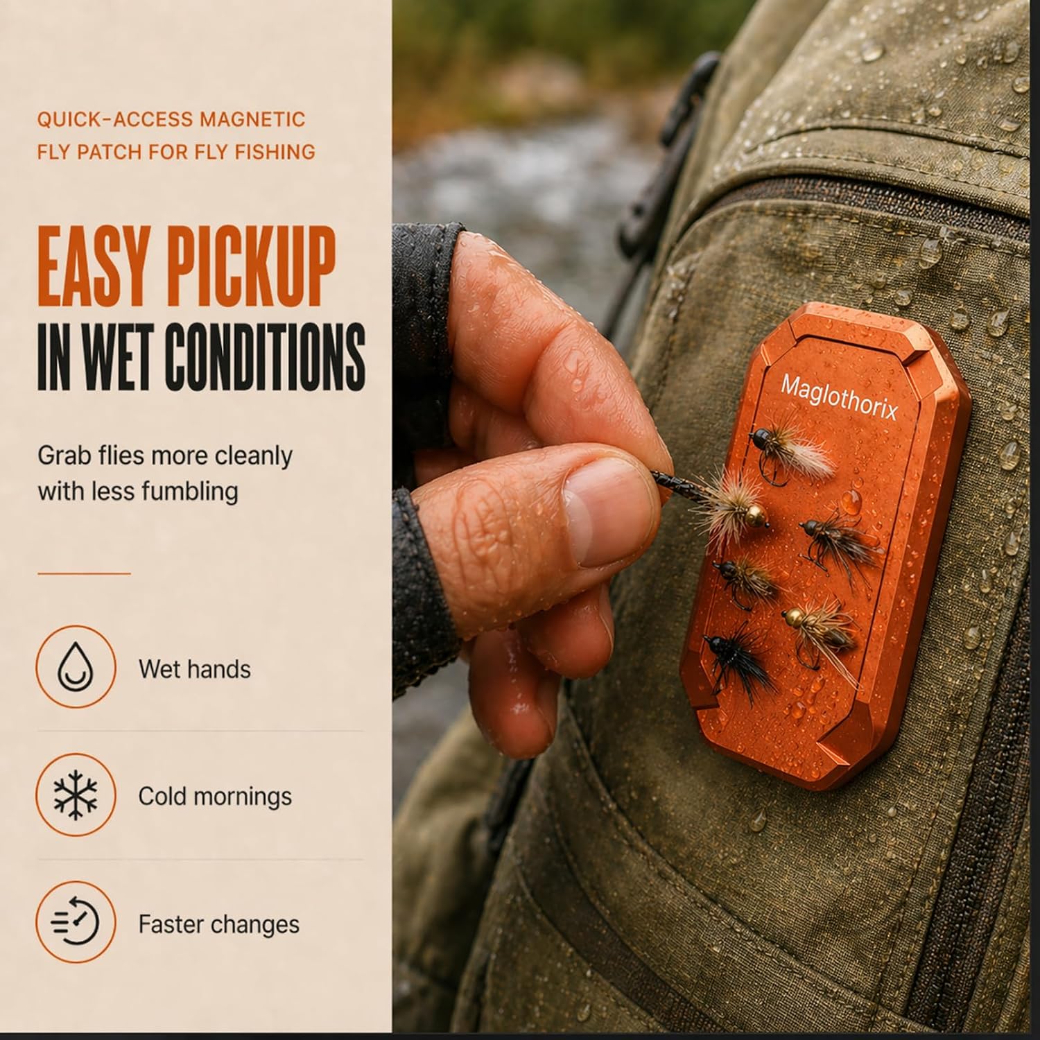 Fly Fishing Accessories Magnetic Fly Patch for Fly Fishing, Quick-Access Holder, Aluminum Card-Style Backplate, Easy Pickup with Wet Hands for Vest, Chest Pack, Waders,or Hat