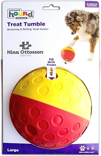 Miniatura 7 de Nina Ottosson by Outward Hound - Treat Tumble - Rompecabezas interactivo para dispensar los premios de los perros, color rojo, tamaño grande