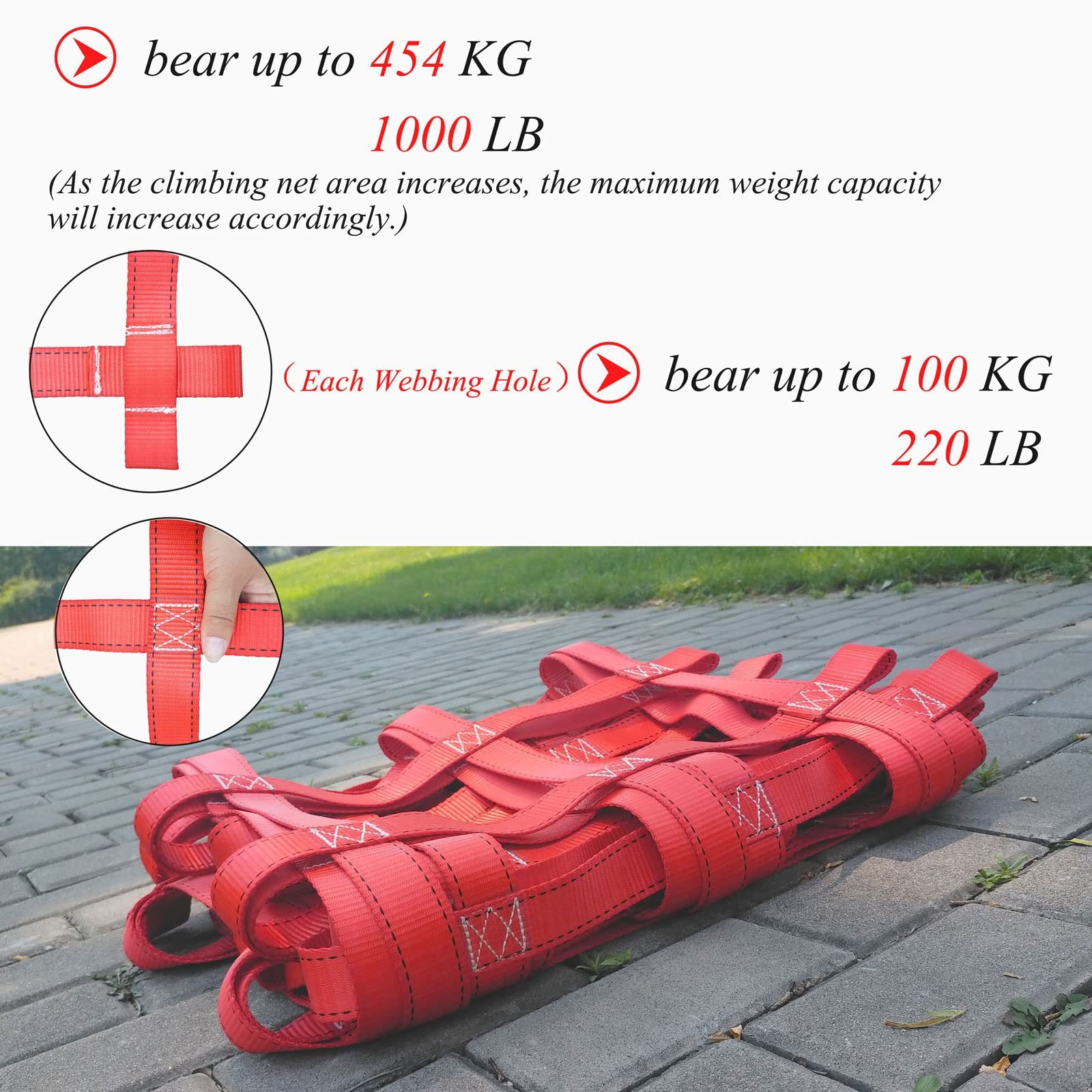Robustes Kletternetz für Dschungel-Fitnessstudio, Spielplatzleiter und Schaukel, Gurtband, Hängemattennetz für Baumhäuser, Hindernisparcours, drinnen und draußen, Rot