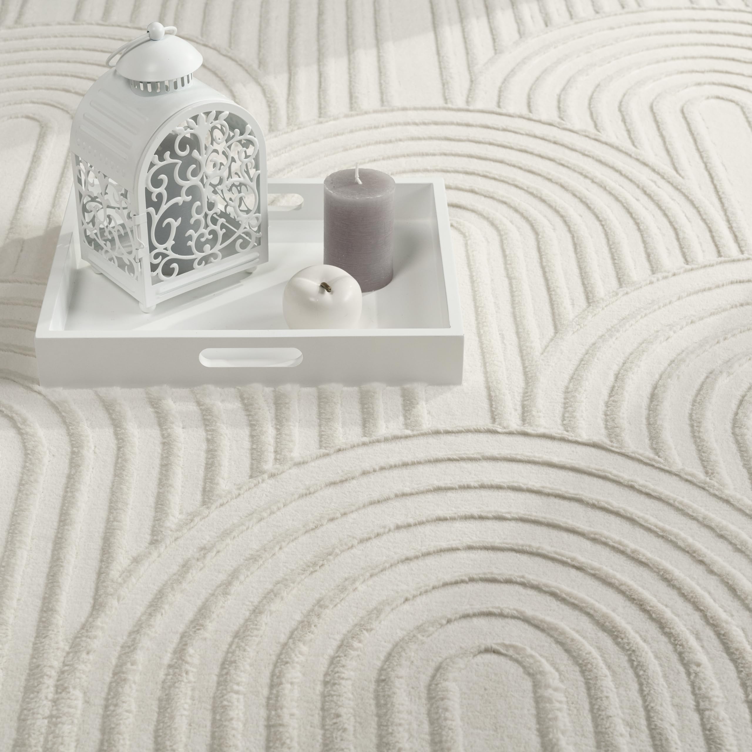 Paco Home Tapis Salon Chambre Adulte Poils Ras Motif Scandinave Motif Boho Motif Geometrique, Dimension:160x220 cm, Couleur:Crème 4