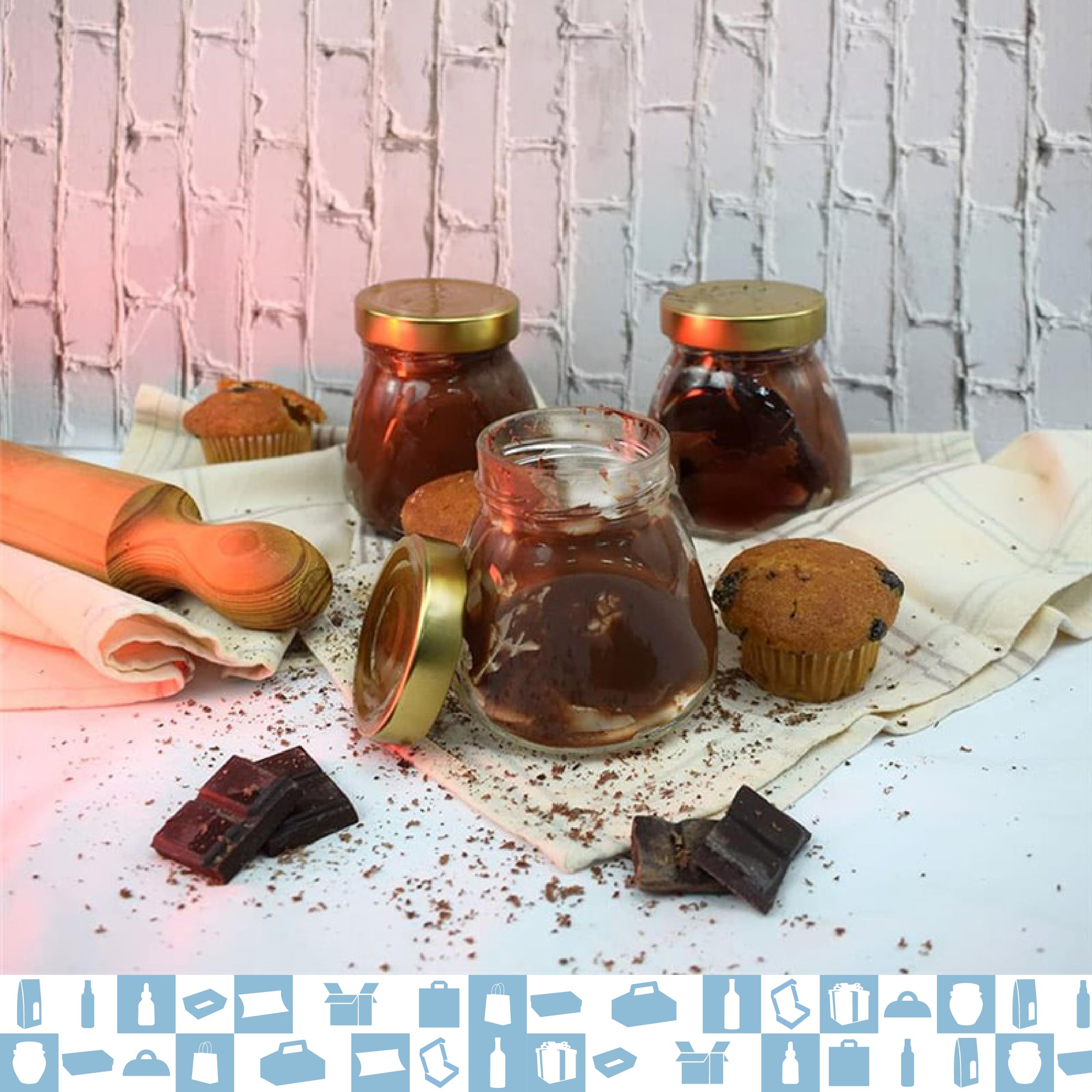 100 Gläser 300 ml mit Deckel | Behälter für Aufstriche, Marmelade, Erdnussbutter, Pastete, Gewürze