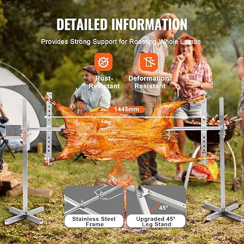 Miniatura 6 de VEVOR Kit de parrilla eléctrica para barbacoa, capacidad de 56 pulgadas, 132 libras, motor automático de 52 W, altura ajustable, soporte universal