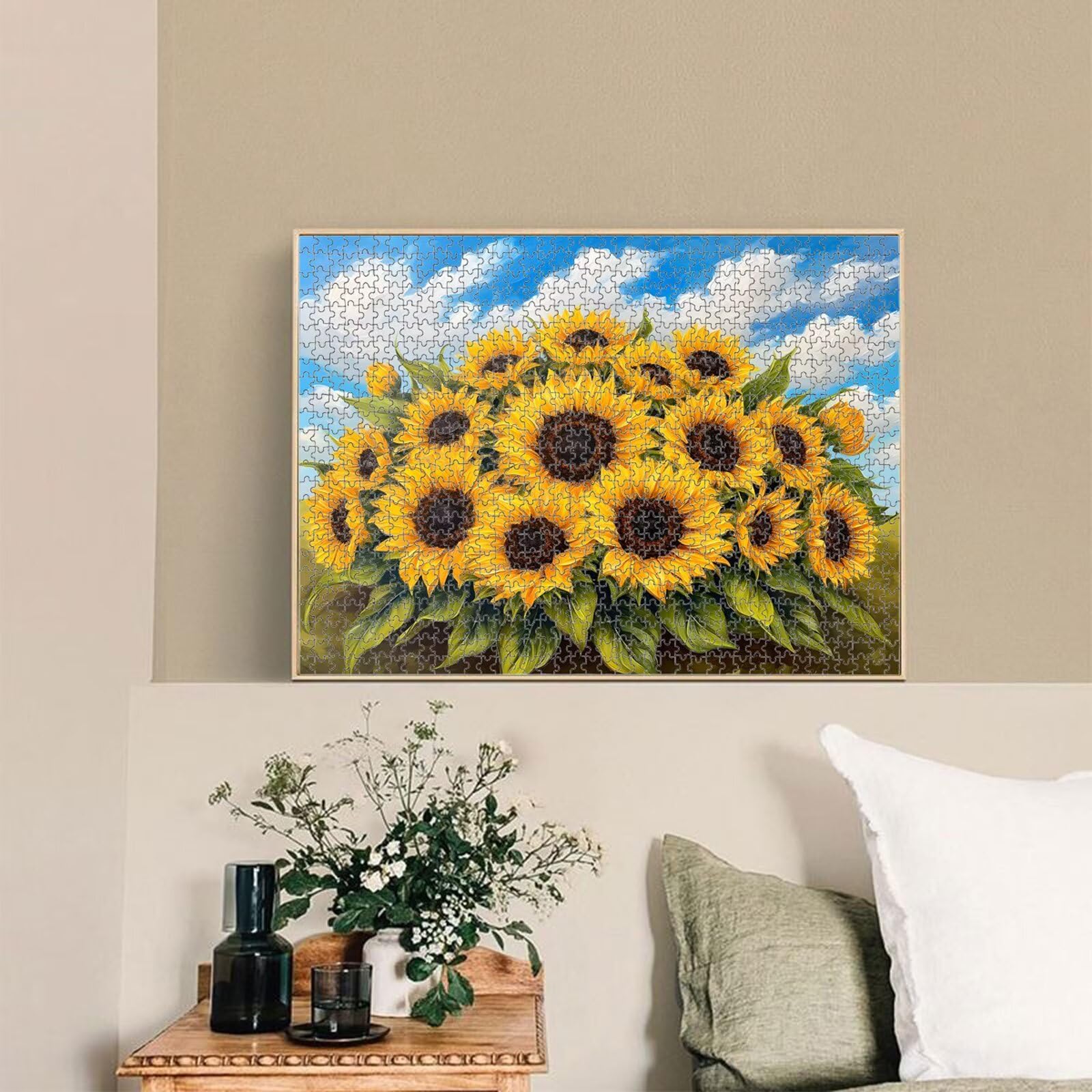 Puzzle 1000 elementów, słonecznik i krajobraz trwałe drewniane puzzle 1T#20