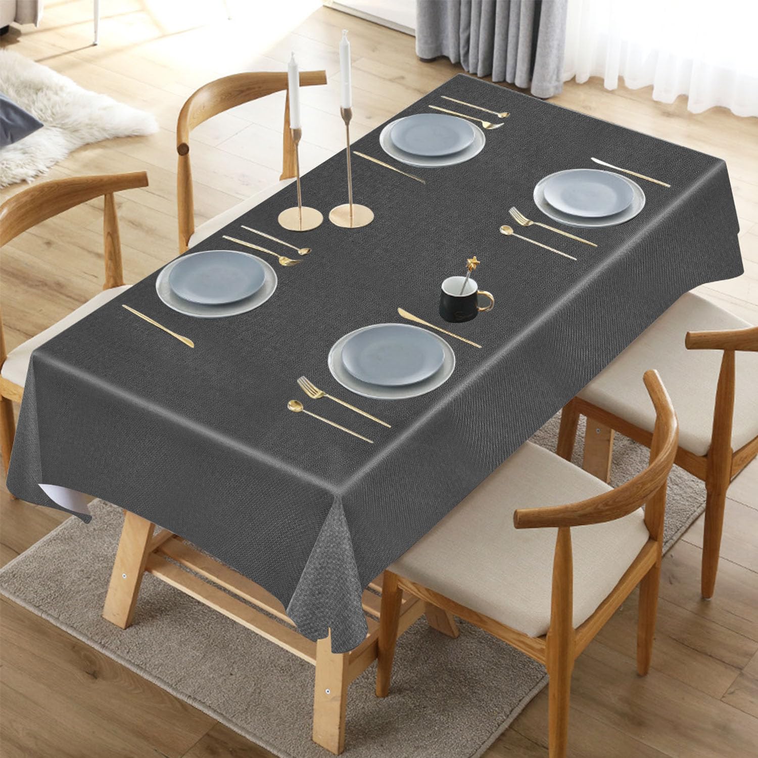 Newthinking Dark Grey Pvc Table Cloth Wipe Clean Tablecloth Plastic Waterproof Table Protector, Square Wipeable Tablecloths For Kitchen Picnic Outdoor Indoor - 54X54in/137X137cm