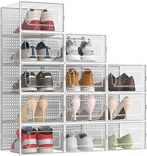 12 Pack XX-Large Modular Clear Plastic Stackable Shoe Storage Organizer ...