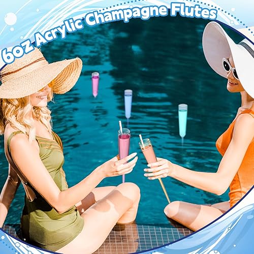Miniatura 6 de 12 copas de champán flotantes de 6 onzas para piscina, copas de vino flotantes de acrílico, copas de cóctel con tallo largo para verano, playa,