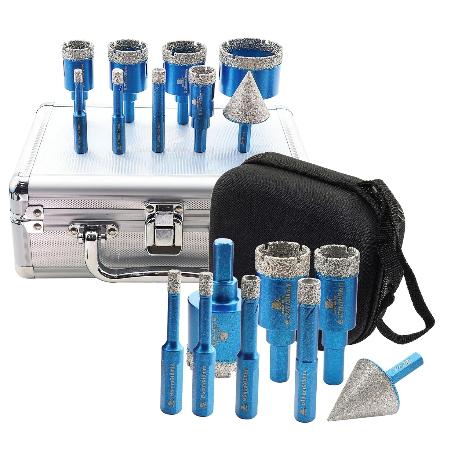 Diamond Core Drill Bit Set - BRSCHNITT Diamond Hole Saw Kit for Porcelain Tile Ceramic Marble Granite Drilling, Diamond Drill Bits Chamfer bit