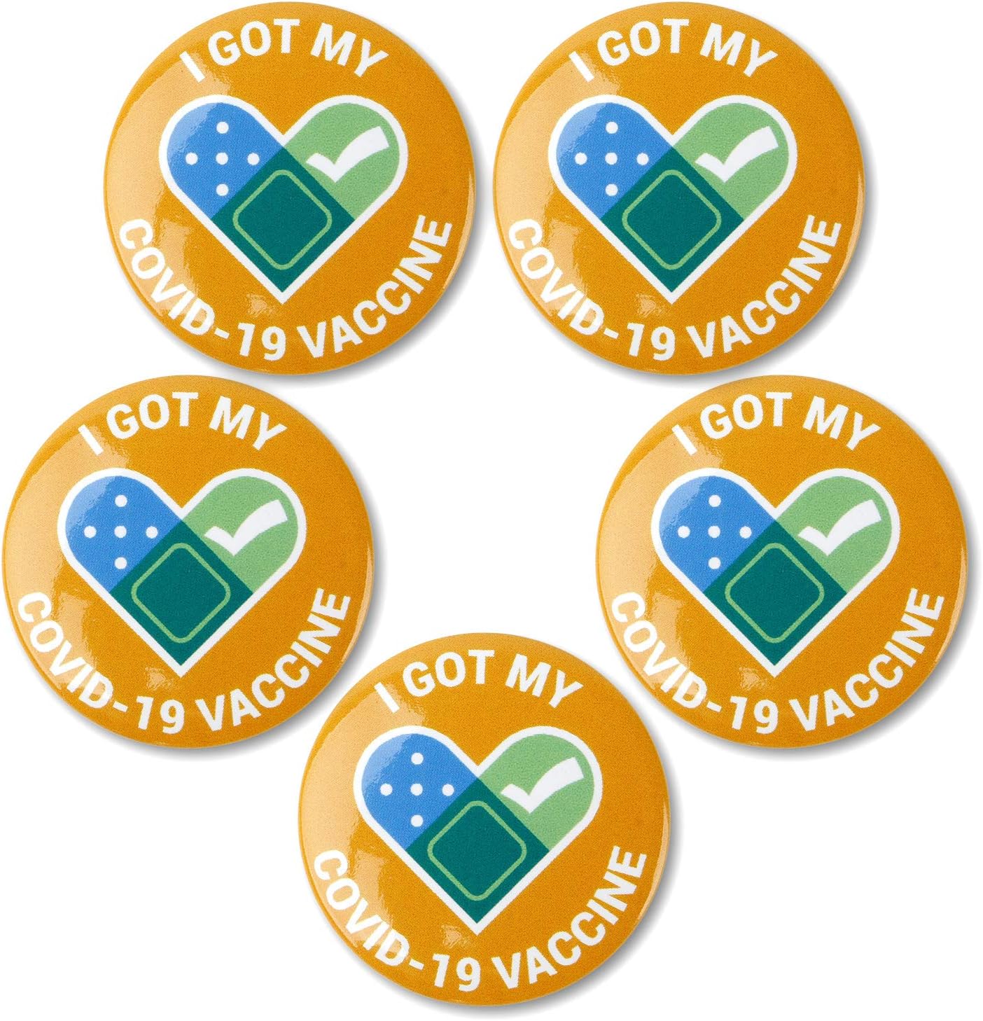 2 inch Round - Vaccine Pins Pinback Buttons Badges - Vaccinated for Nurses, Doctors, Hospitals, Clinics (5PK, Orange)