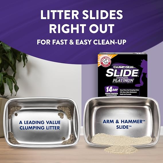 ARM & HAMMER Slide Platinum Easy Clean-Up Clumping Cat Litter, 37 Lbs | 24/7 Odor Control, Triple-Action Freshness, Non-Stick, Low Tracking, Multi-Cat Formula, Scented