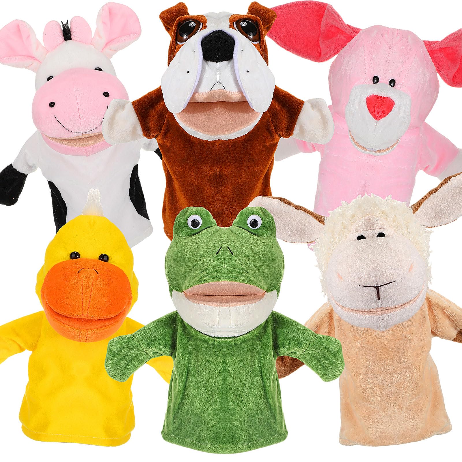 6 Pcs Hand Puppet Animal Hand Puppet Set with Working Mouth 9.8 Inch Animal Puppet Soft Plush Toy for Storytelling Teaching Preschool Show Theater Birthday Gifts(Farm Animals)