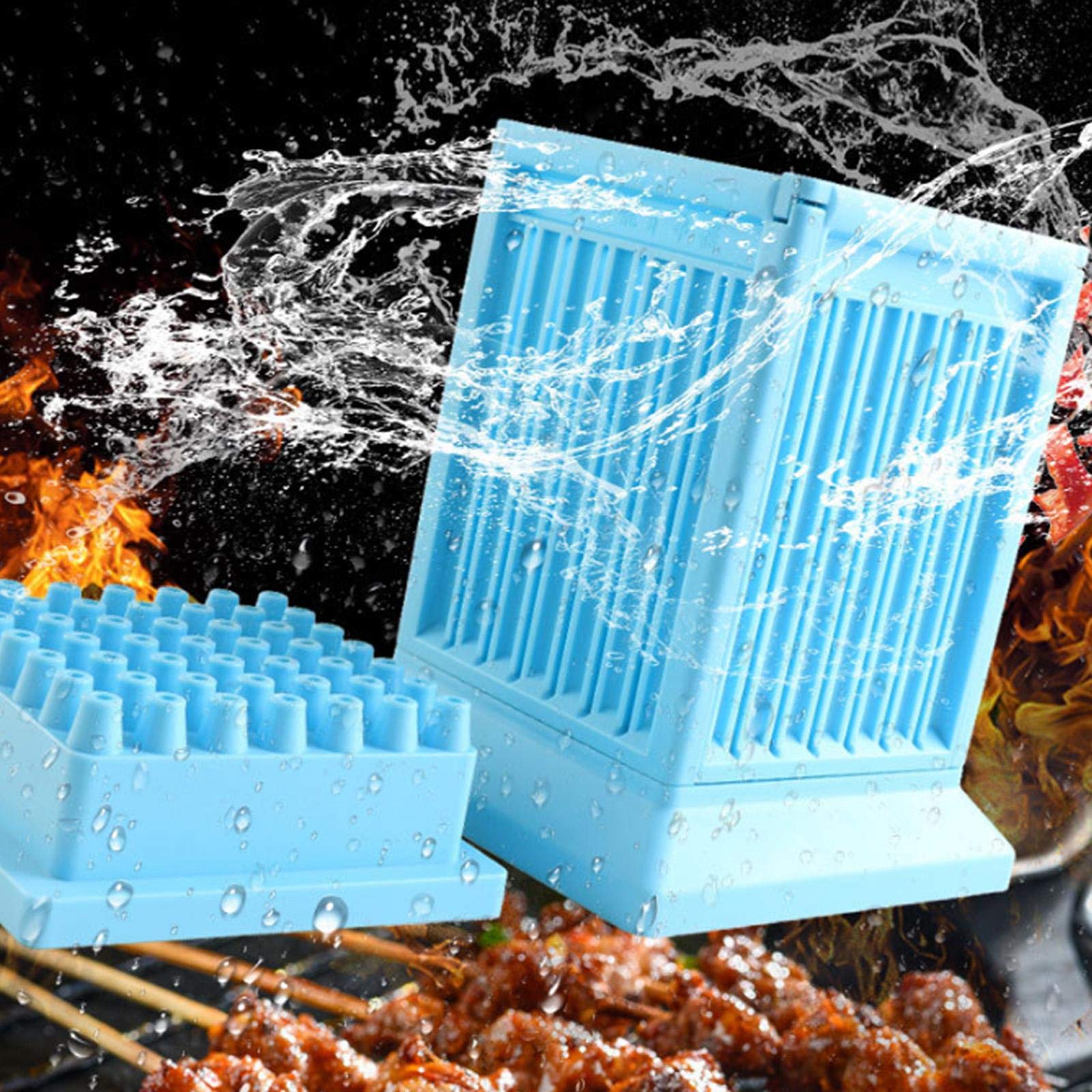 LSSB Cubo Fabbrica Spiedini Arrosticini Creatore Rapido per Carne e Verdure Barbecue Spiedini arrosticini cubo Barbecue Stringer 49 Buche Barbecue Grill Shish Kebab Maker Kit Strumento
