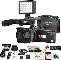 Vista 1 de Minolta MN4KPRO 4K60FPS UHD 64 MP Autofocus Pro Kit de videocámara con paquete WiFi con tarjeta de memoria de 128 GB + kit de limpieza + cartera