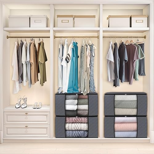 Vista 70 de Fab totes Paquete de 6 bolsas de almacenamiento plegables para mantas, contenedores de almacenamiento para organizar dormitorio, armario, ropa, Negro