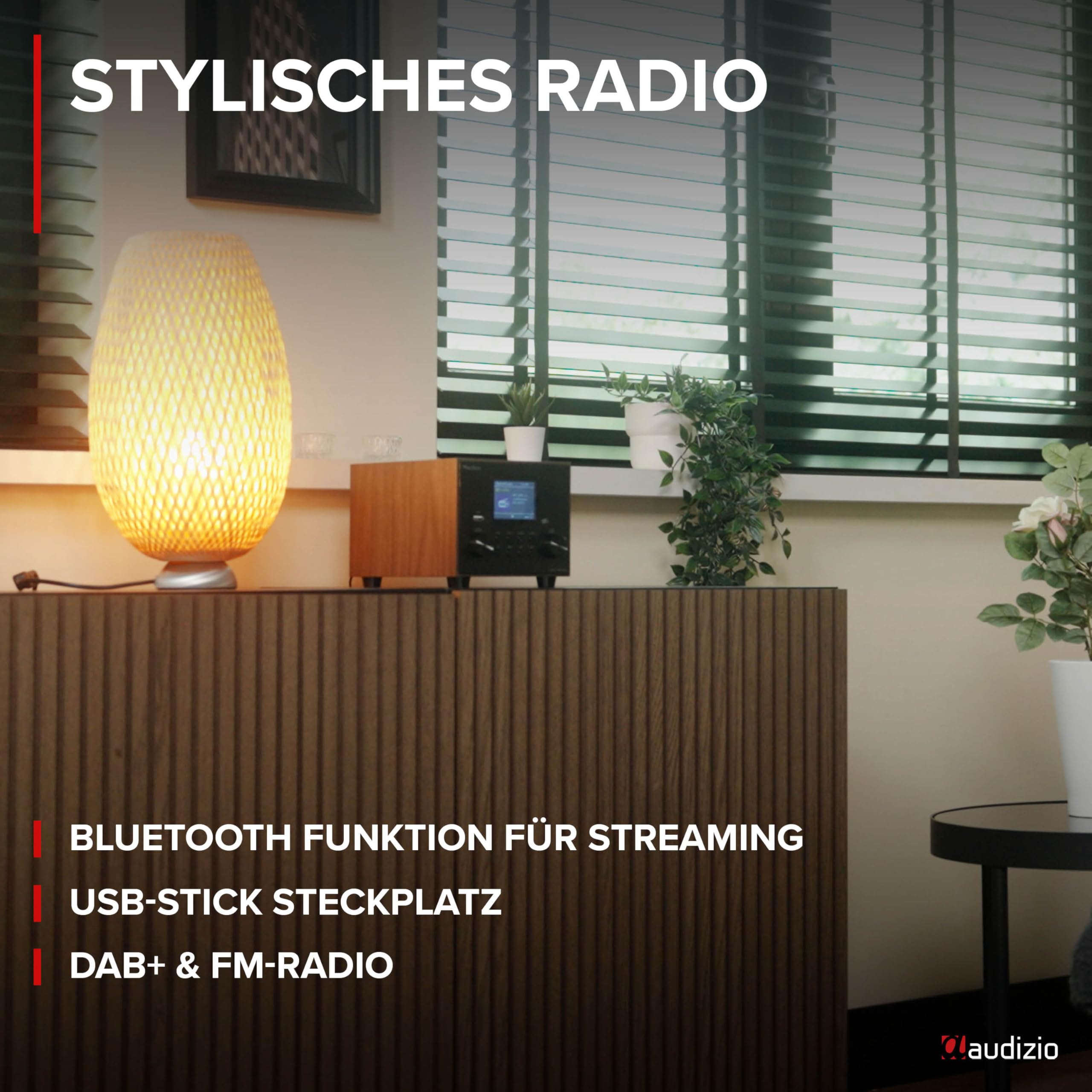 Audizio Vieste - DAB Radio mit Bluetooth, 60 Watt Lautsprecher, DAB Plus Radio mit USB Anschluss, FM & UKW, Weckerfunktion, 20 Speicherplätze, Auto-Suchlauf, Holz Braun