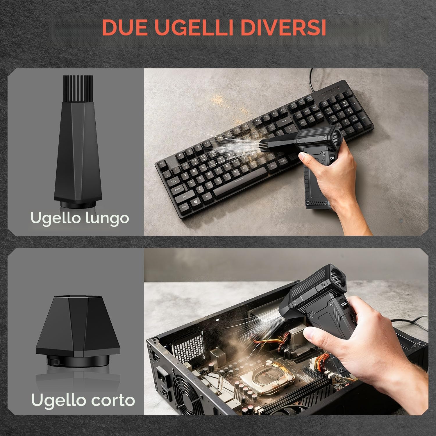 Electric Air Duster 350.000 RPM, Soffiatore Aria Elettronico Potente Soffiatore Aria con Batteria da 12.000 mAh – Air Duster Elettrico 8 Velocità per Computer, Casa, Auto e Esterni