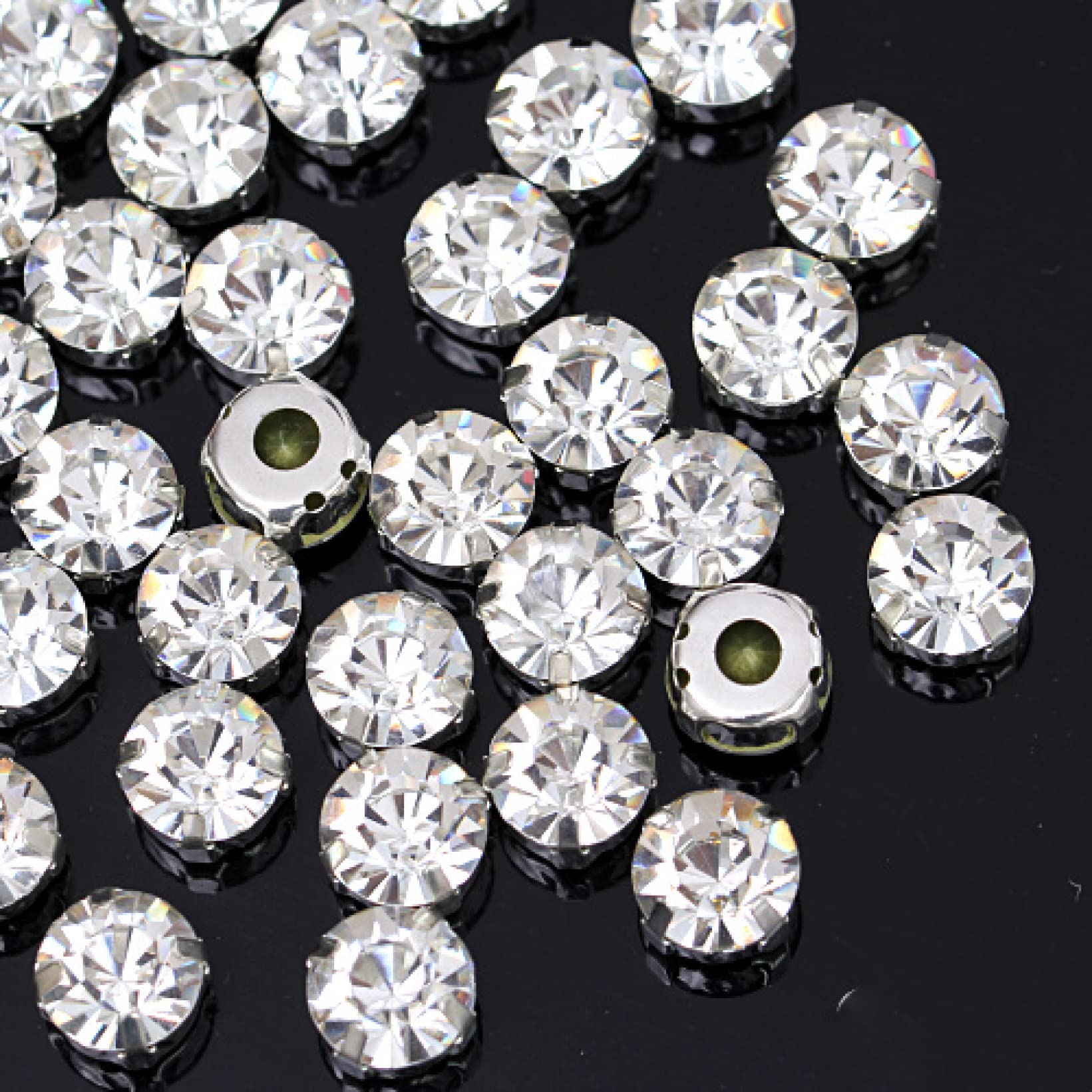 Pierres précieuses en Strass Lot de 100 Strass en Verre à Coudre en résine de Couleurs opales mélangées avec Griffe dorée et Cristal à Dos Plat