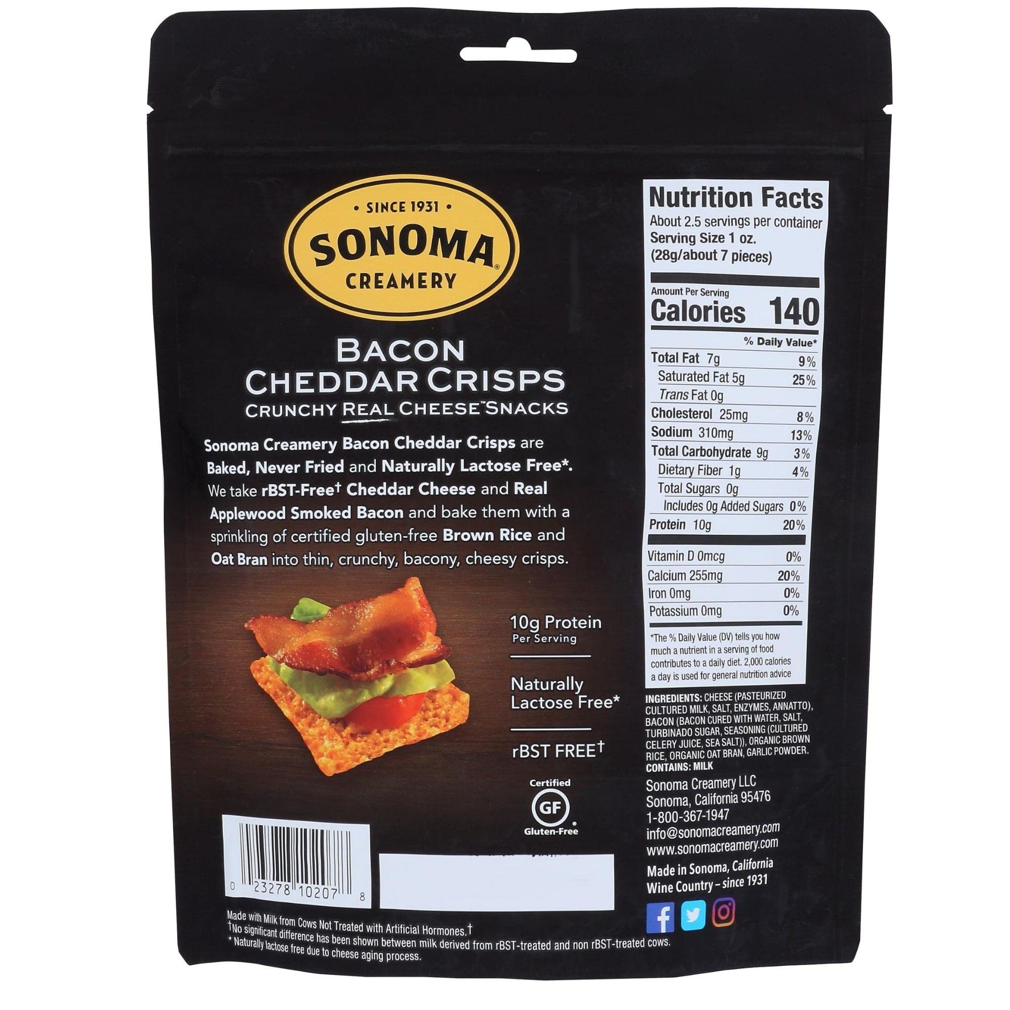 Buy Sonoma Creamery Cheese Crisps, Bacon Cheddar, 2.25 Oz (6 Count