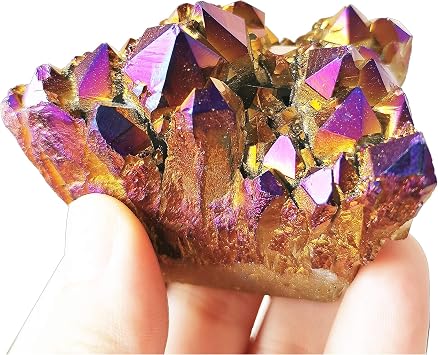 Rose Red/Gold Color Titanium Coated Natural Rock Crystal Cluster Home Decoration Gemstone for Good Luck,Yoga Meditation,Protection Chakra Stones,Feng Shui Ornament