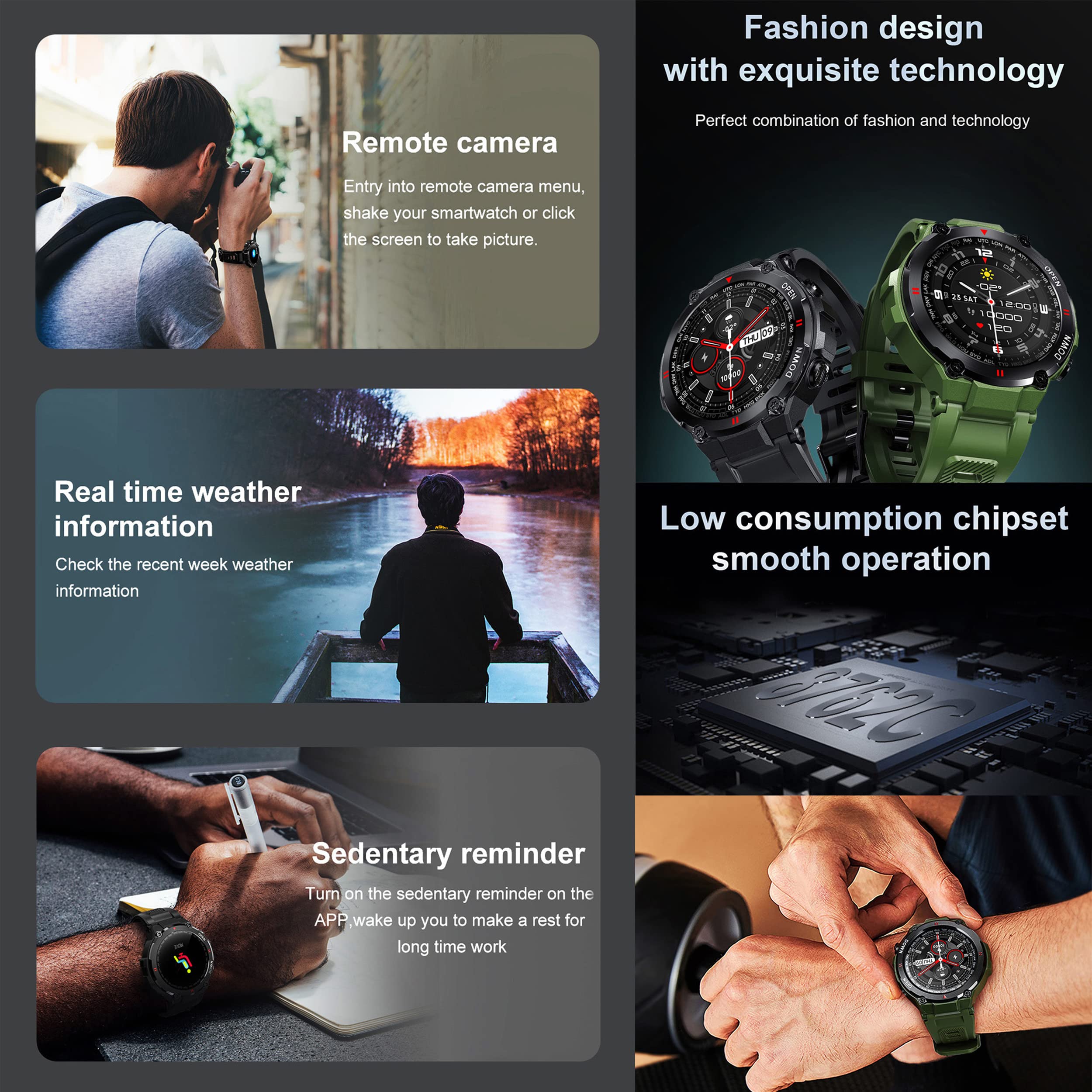 Reloj Inteligente para Hombre, Bluetooth, IP67, Resistente al Agua, Pulsera Inteligente para Cardio y podómetro, smartwatch Deporte, Fitness, rastreador de Actividad, Control de música