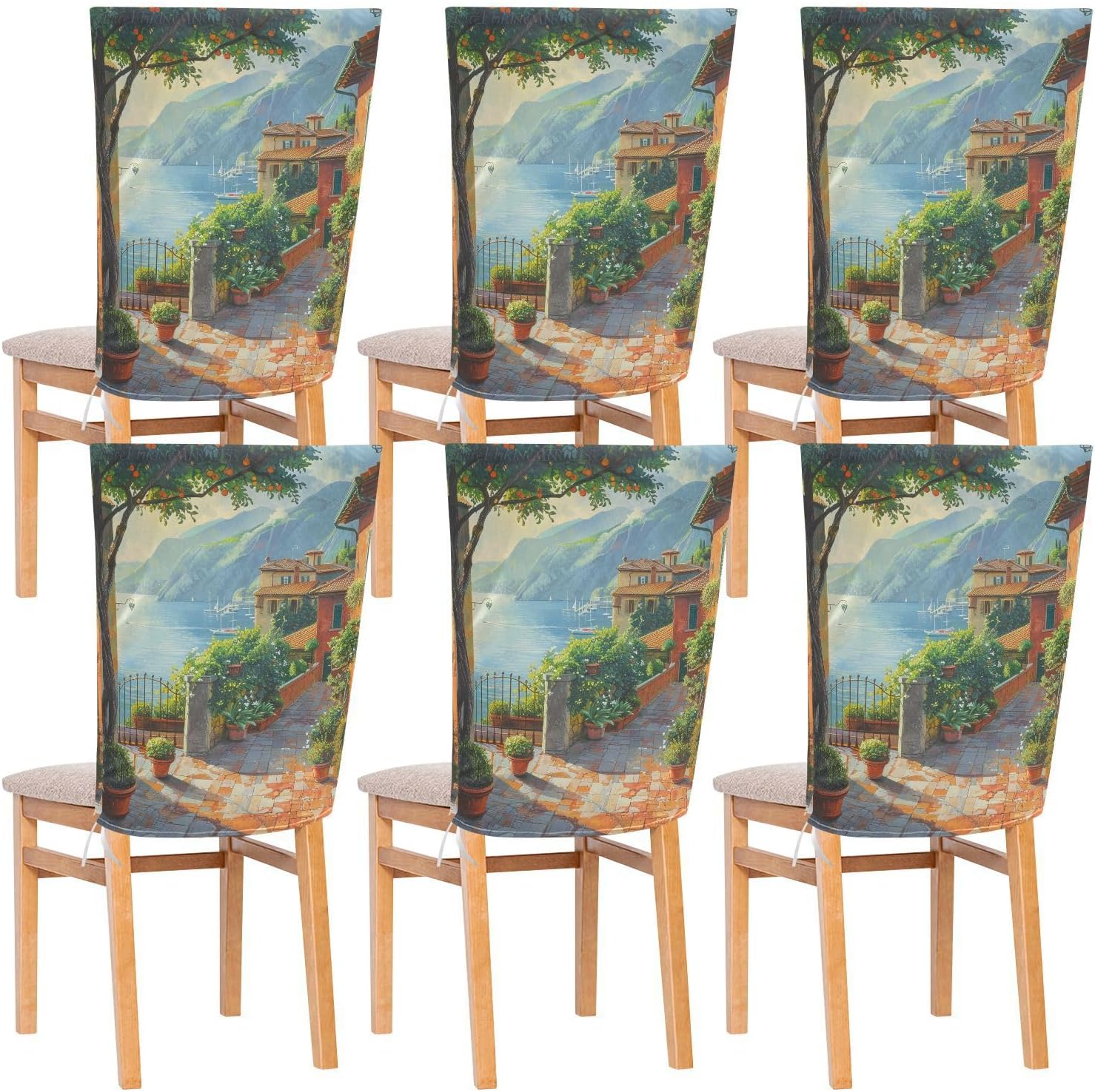 ALAZA Italy View in The Morning Chair Back Cover Set of 6, Washable Reusable Removable Chair Slipcovers Decorative Chair Cover for Home Kitchen Wedding Party