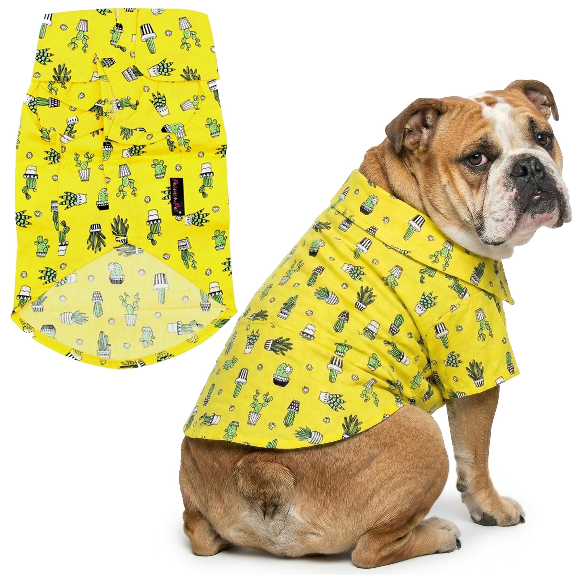 Parisian Pet Cactus Dog Shirt - Cotton Clothes for Large Dogs - Stylish Tropical Yellow Dog Outfit - Lightweight and Soft Puppy Clothes - Trendy Tshirts for Dogs - Comfortable Summer Camp Pet Apparel