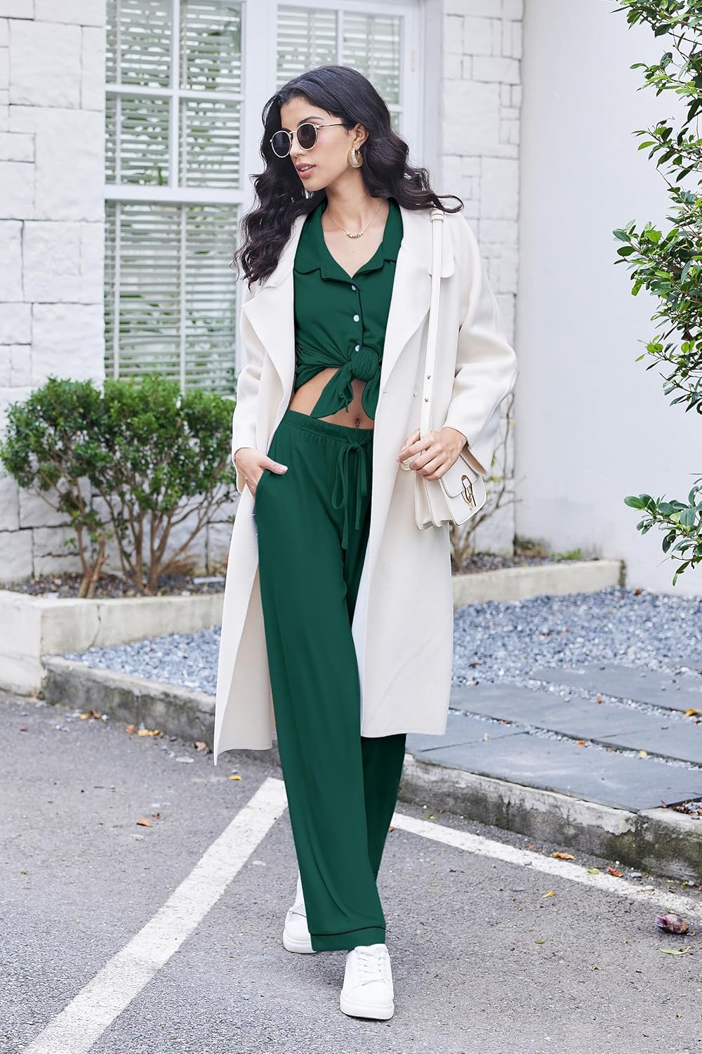 Ekouaer Pajama Sets Women Classic Long Sleeve Button Down Sleepwear Soft Pjs Lounge Sets - Image 5