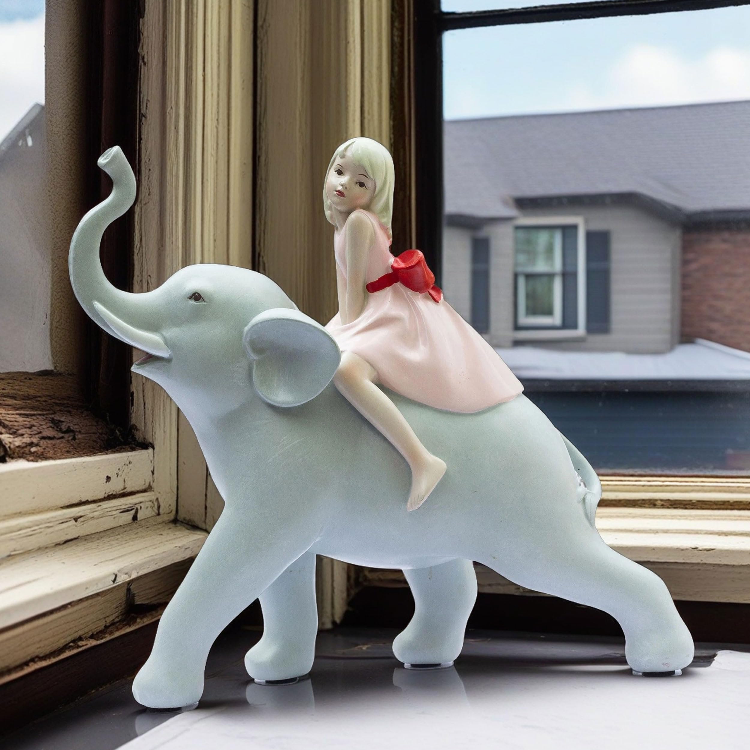 Adorable 8" Elephant & Girl Statue - Resin Tabletop Home Decor for Living Room, Showroom - Gift for Anniversary, Mother's Day, Wedding, Birthday, Housewarming, Diwali — photo — 7 of 8