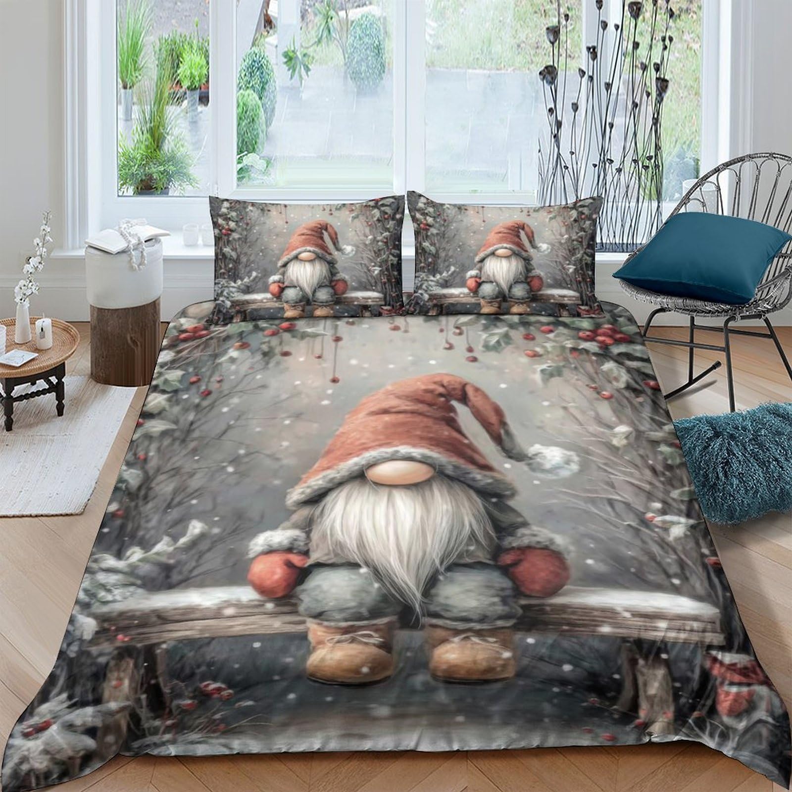 Ctjqhvkz Style-9 3D Printed Christmas Gnome Fitted Sheet Microfiber Soft Grey Cartoon Nordic Style Bed Cover For Bedroom Guestroom Single（135X200cm）
