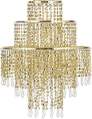 Waneway Pantalla de araña acrílica, pantalla de techo con cuentas de cristal y marco dorado para decoración de dormitorio, boda o fiesta, diámetro