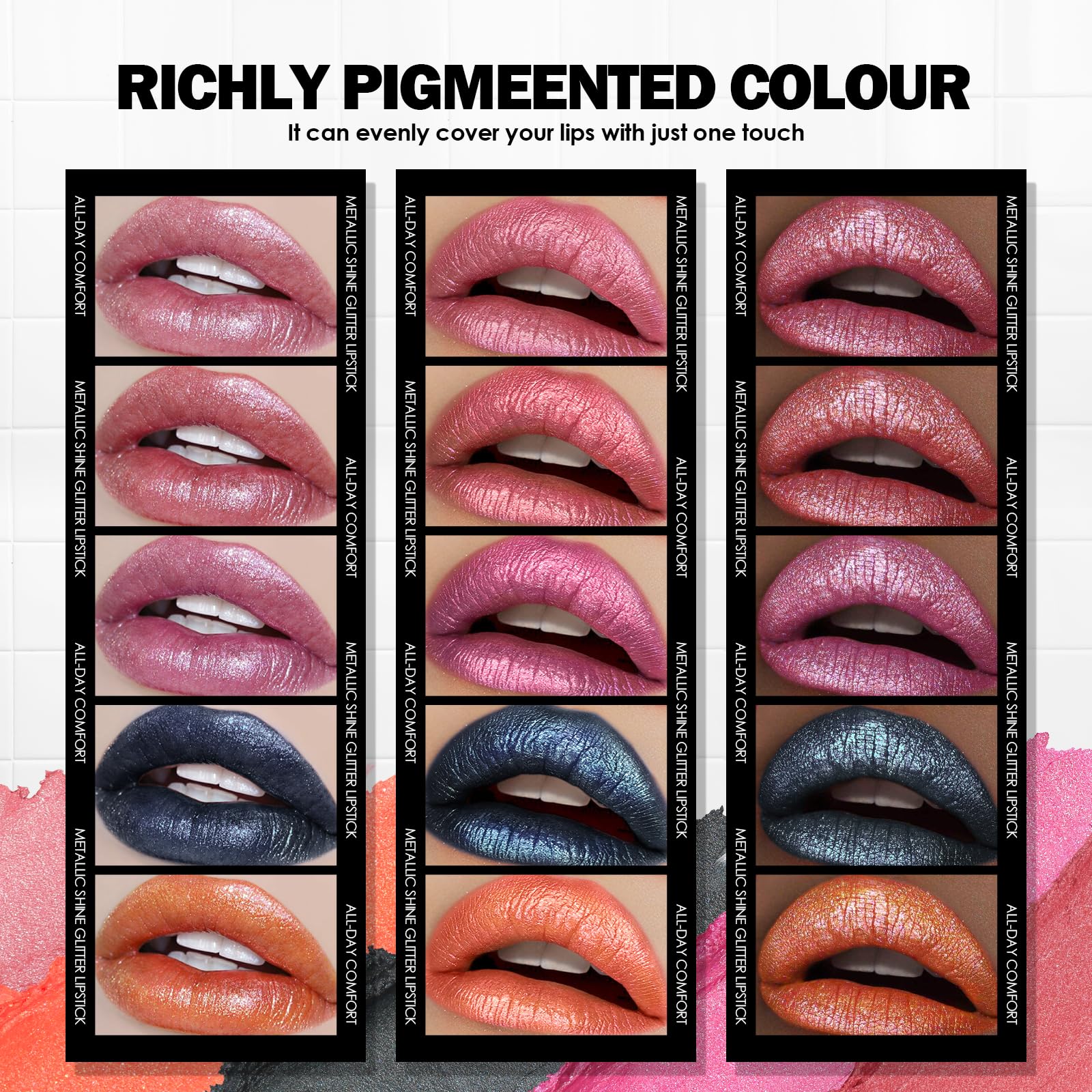 Anglicolor Glitter Metallic Pink Lipstick,High Impact Shimmer Lipcolor,Lightweight Hydrating Formula Smooth and Non-Sticky,Rose Lipstick For Women,Full-Coverage Lip Makeup (04 BLUSH WINES - Image 4