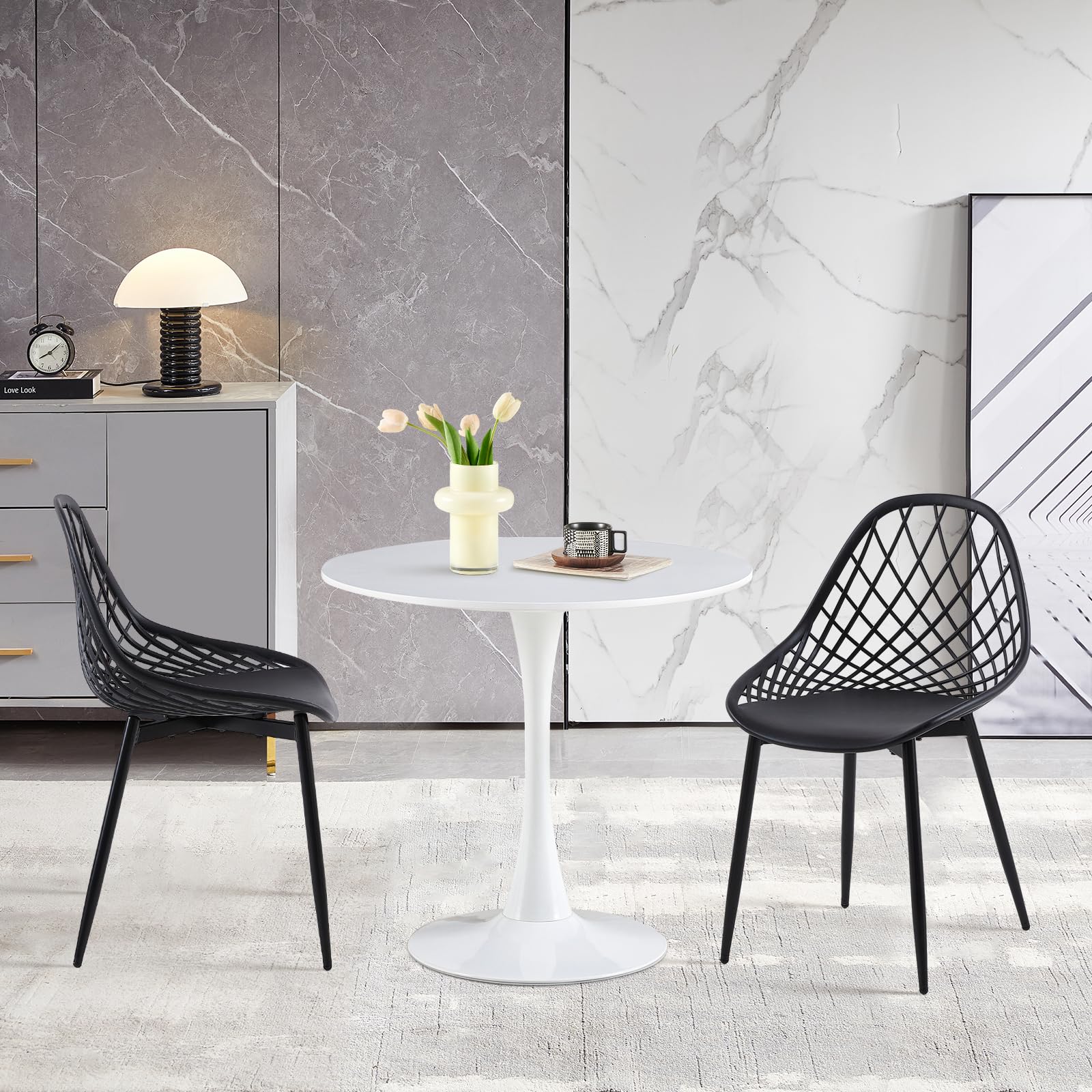 Milton & Oldbrook Eettafel 80 cm Praag marmer look zwart