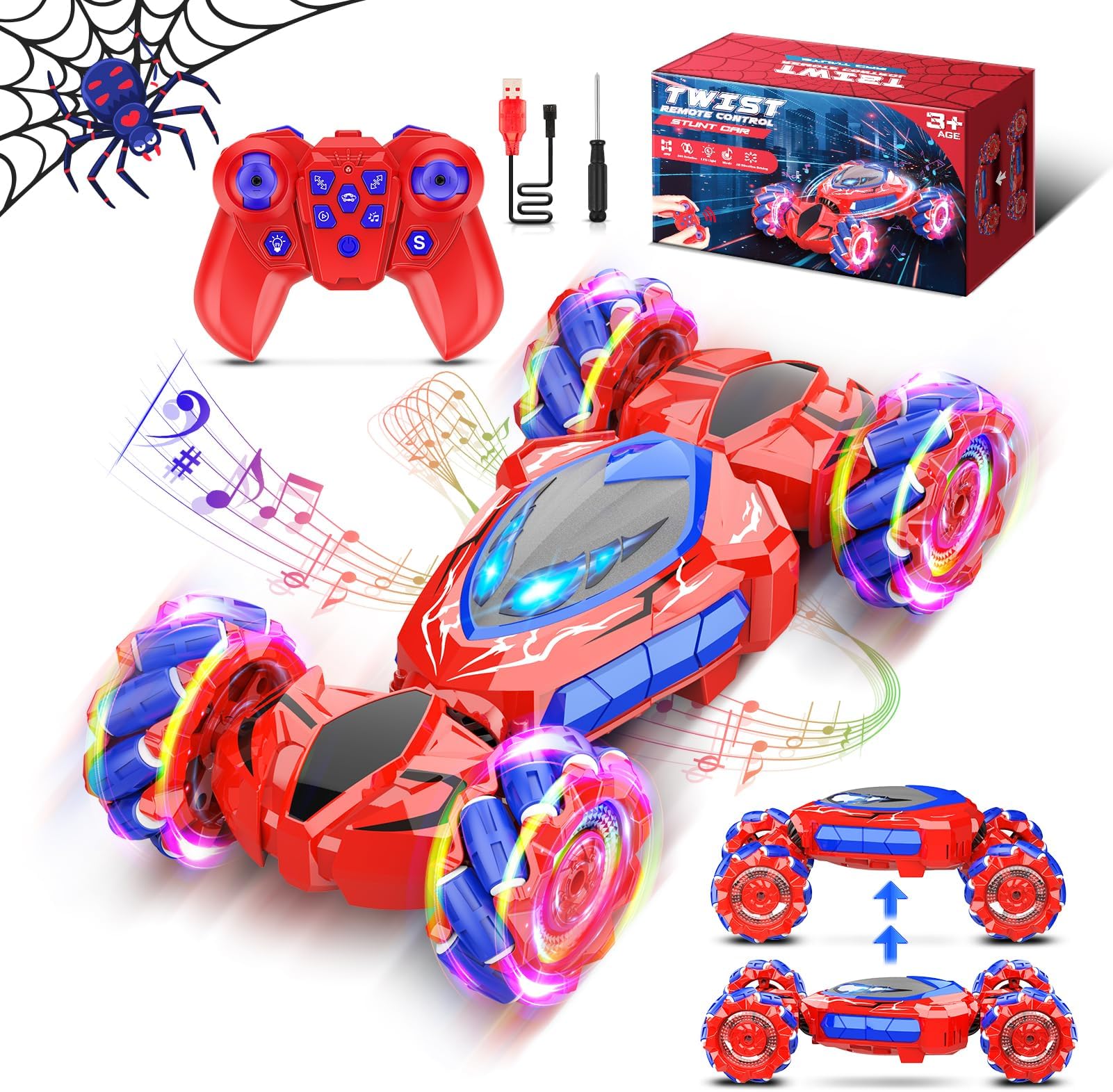 Dreamlandia Remote Control Cars, 2.4GHz 4WD 360 Rotation Double-sided RC Stunt Car Toys for 3-12 Year Old Boys Girls Monster Truck Toys Boys Toys Age 5 6 7 Year Old Boys Gifts Kids Outdoor Toys