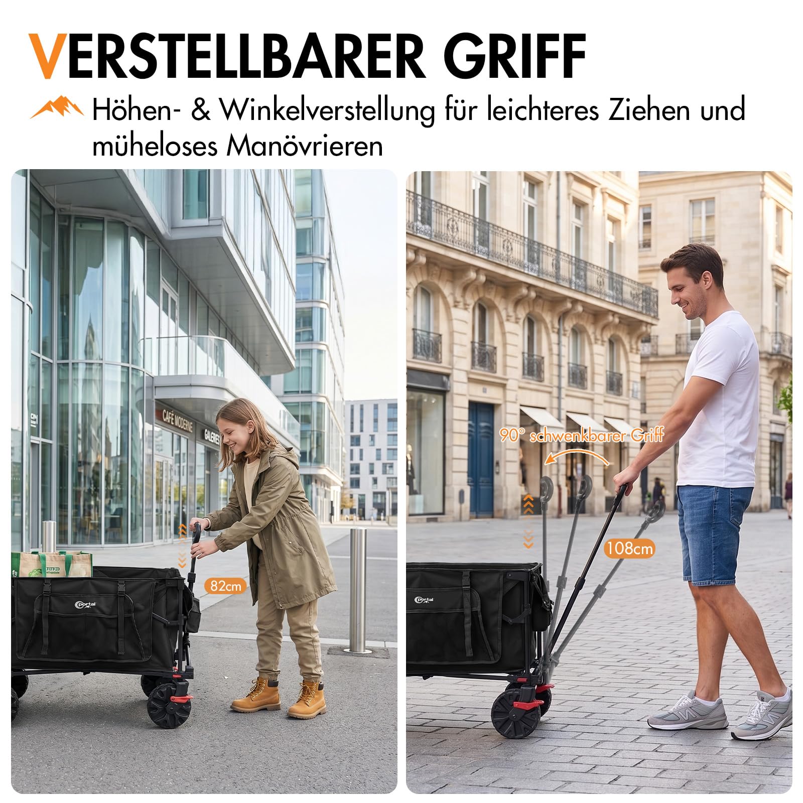 Portal Bollerwagen faltbar 400L XXL Große Ladefläche 210kg belastbar Handwagen mit Faltbarer Heckklappe Transportwagen Leiterwagen klappbar Strandwagen Faltwagen für Garten Camping Festival