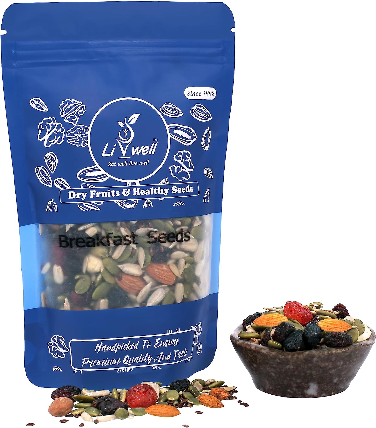 LIVWELL Fresh Healthy Dry Fruits & Healthy Seeds Breakfast Seeds | Healthy Nit Mix Seeds Goodness Of Cereals,Dried Fruit, Nut,Seeds & Berries (250 Gram)