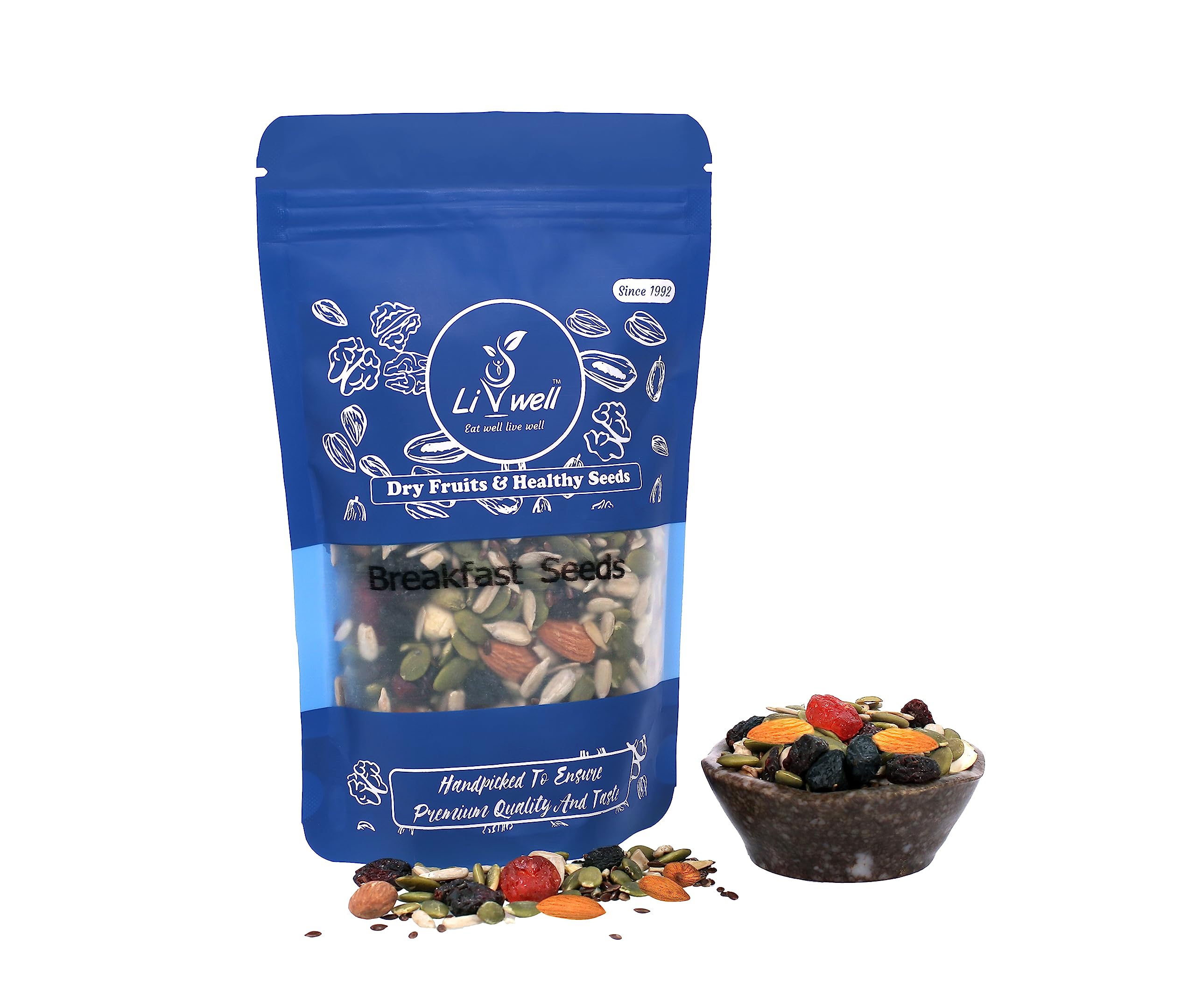 LIVWELL Fresh Healthy Dry Fruits & Healthy Seeds Breakfast Seeds | Healthy Nit Mix Seeds Goodness Of Cereals,Dried Fruit, Nut,Seeds & Berries (250 Gram)