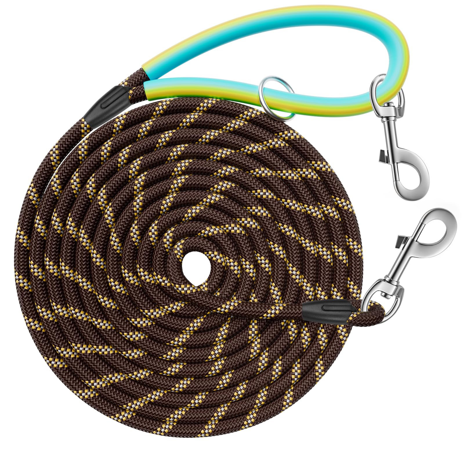 Aystkniet Reflective Training Leads for Dogs, 5M / 10M / 15M / 20M / 30M Long Line Dog Lead with Double Clip and Soft Rubber Handle, Strong Recall Training Leash for Small Medium and Large Dogs