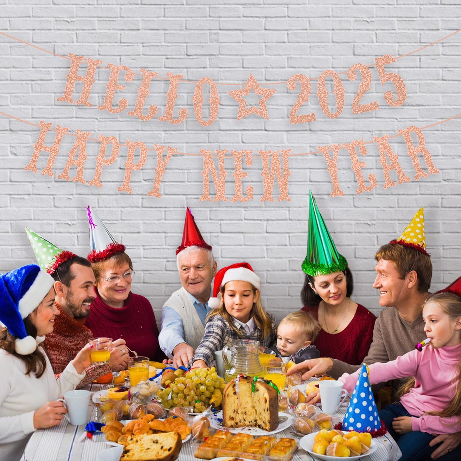 Glitter New Year Banner 2025 Bunting Banner Hanging Decorations, Hello 2025 Happy New Year Lettering Banner - Image 2