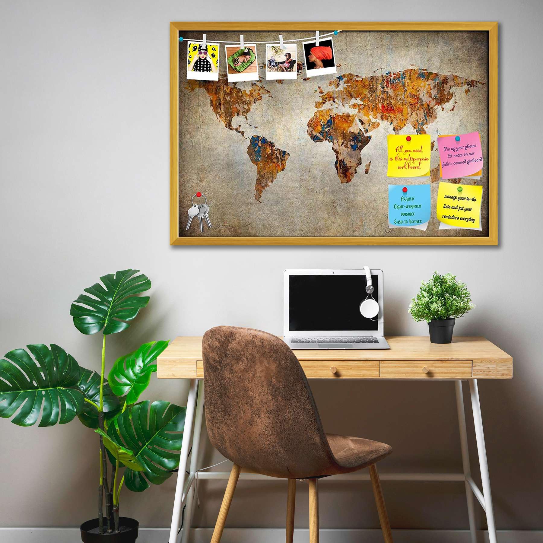 ArtzFolio Photo of Grunge Map of The World Printed Bulletin Board Notice Pin Board Soft Board | Golden Frame 23.6 X 16Inch-image-48