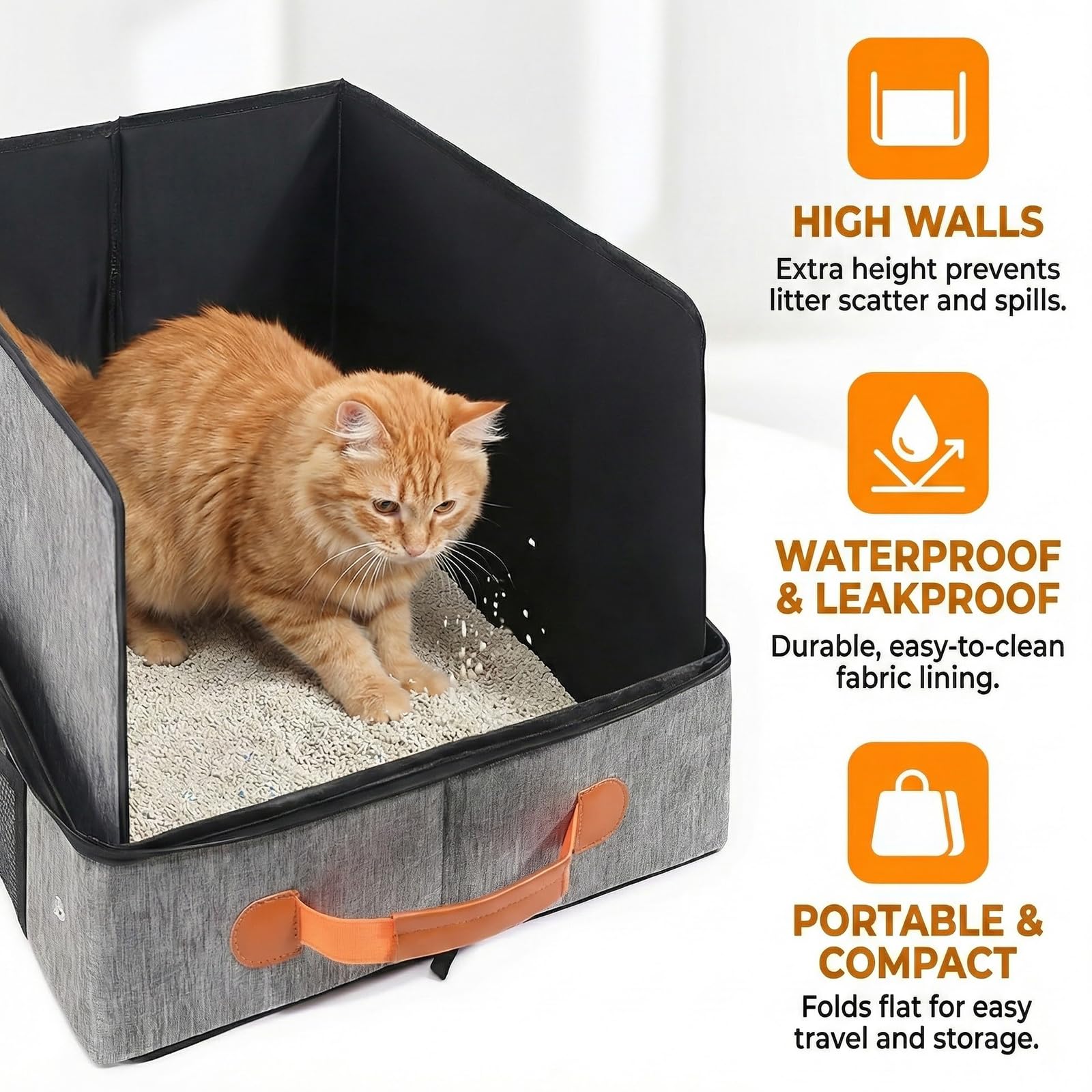 Bac À Litière De Voyage, Bac Litiere pour Chat Portable Et Pliable, Caisse Chat Litiere Et Portable, Litiere De Voyage en Tissu Oxford, Le Camping, Pliable, Étanche, 50 X 40 X 28 Cm, Gris
