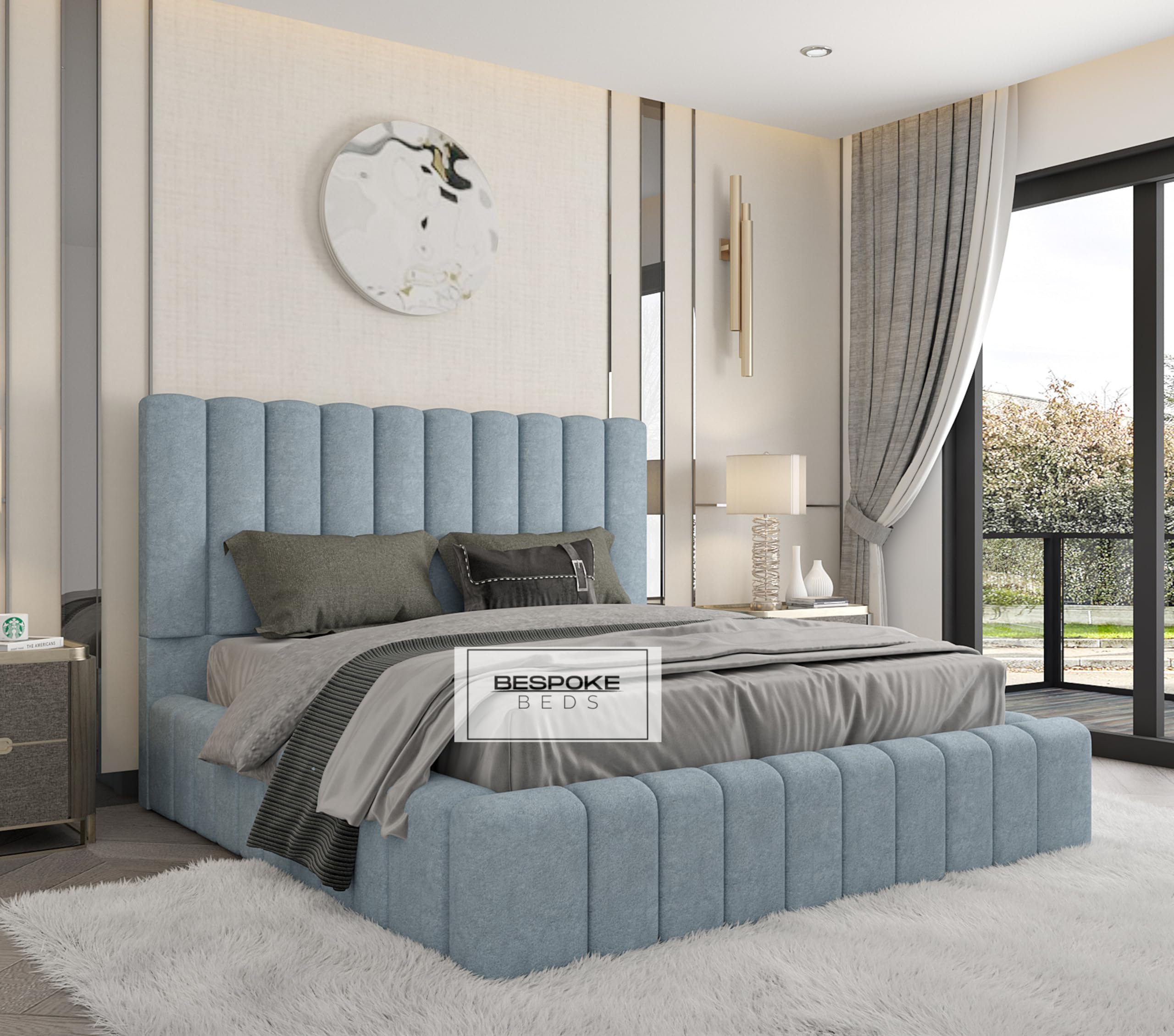 Ottoman Storage Bed Frame, Upholstered Bed Frame, Fabric Bed Frame - Plush & Naple Velvet (Cream Plush Velvet, 5FT King Size)