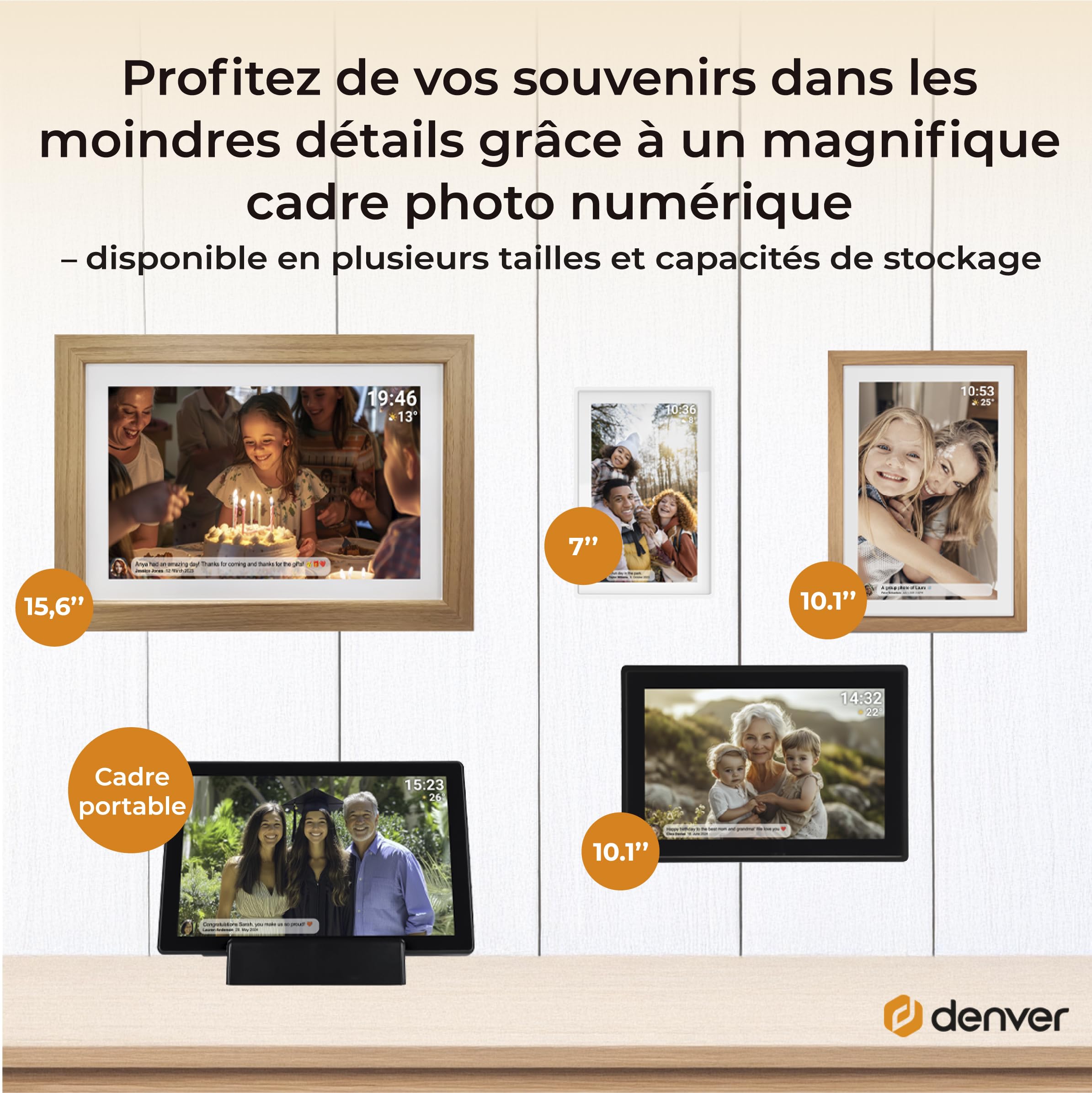 Denver PFF-1503B Cadre Photo numérique Wi-FI FRAMEO 15,6 Pouces Full HD, écran Tactile IPS 1920 x 1080, mémoire 16 Go, Finition Noire