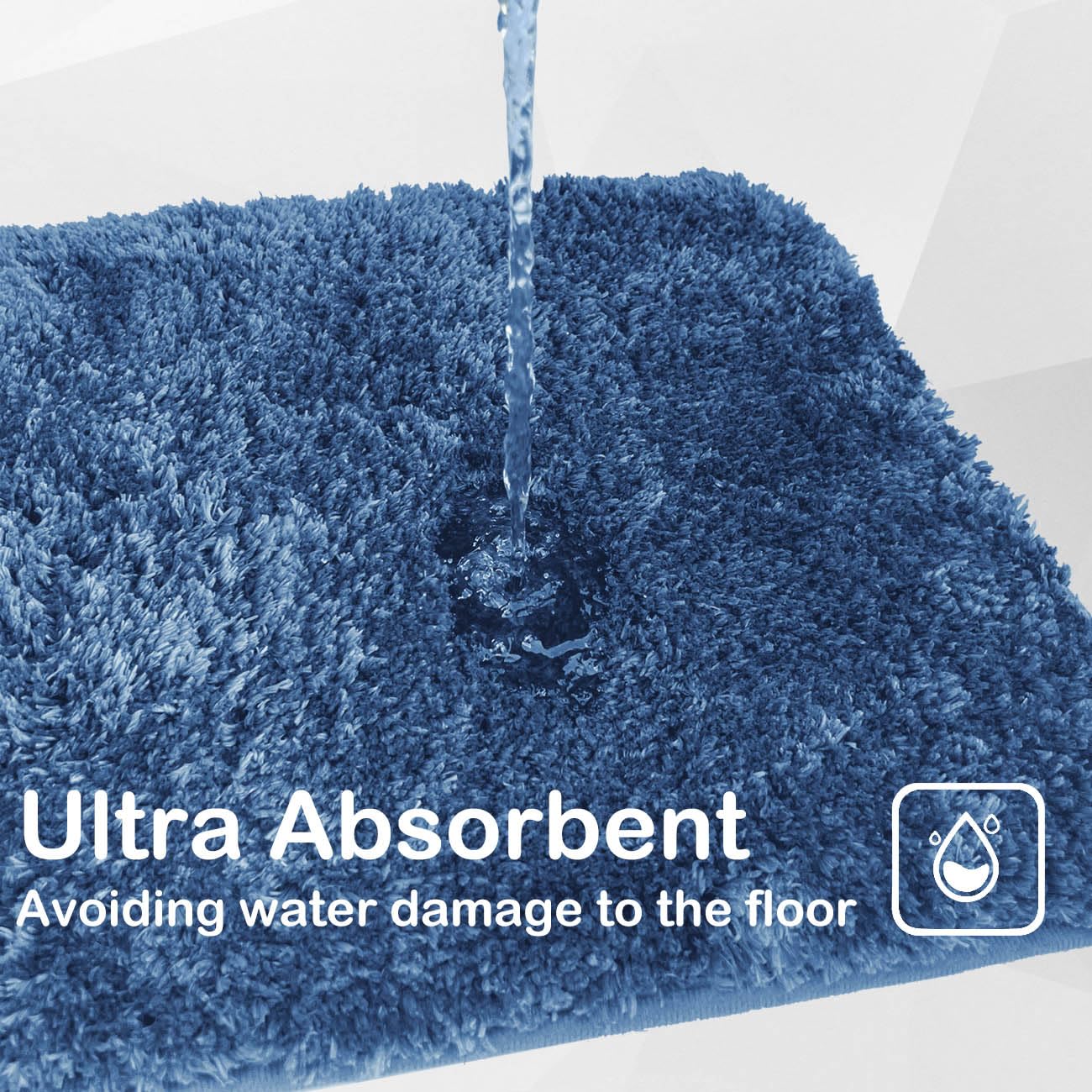 RUN HELIX Bathroom Mat 40x60cm, 0.8inch Fluffy Long Hair Non-slip Super-Absorbent Machine Microfibre Washable Bath Rugs for Bathroom Bathtub Floor, Blue - Image 4