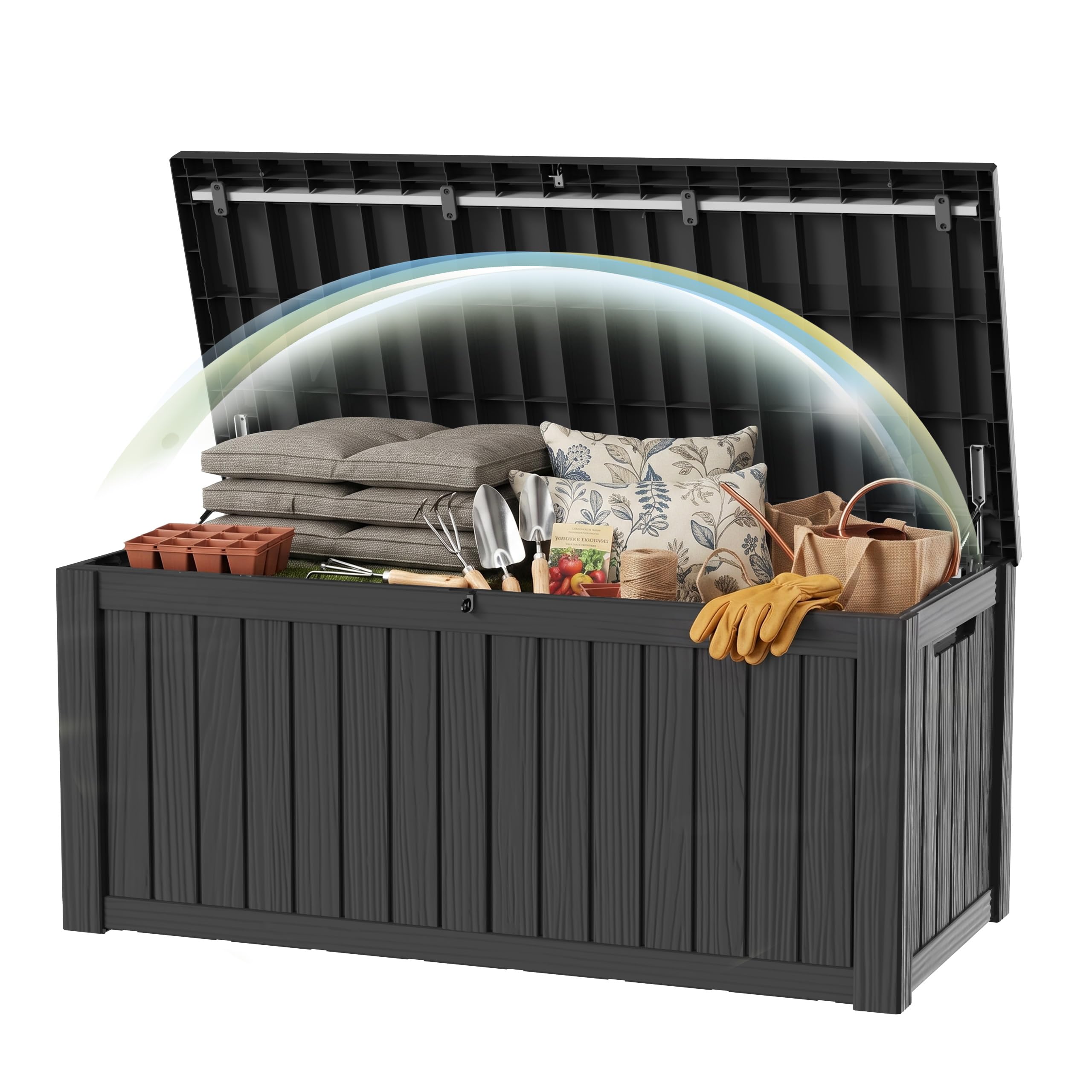 GGYI 200Gal Lockable Waterproof Deck Box Bench for Patio and Garden Black