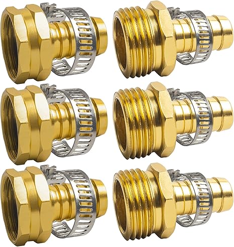 Hourleey Garden Hose Repair 1/2 Inch, Aluminum Mender Hose Connector Fitting with Clamp, Fit 1/2" Male & Female Hose Connector, 3 Sets
