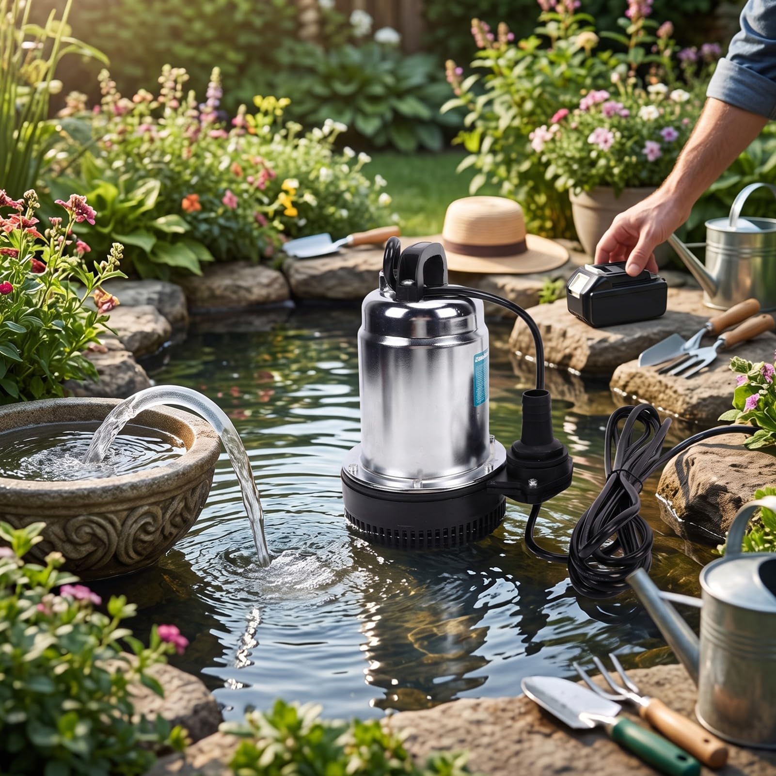 Luocute Bomba de Agua Sumergible Inalámbrica para Baterías, 1003 GPH | Bomba de Transferencia con Cuerpo de Hierro ABS, Cabezal Máximo de 39 Pies, para Agua Limpia y Sucia, Uso en Sótanos de